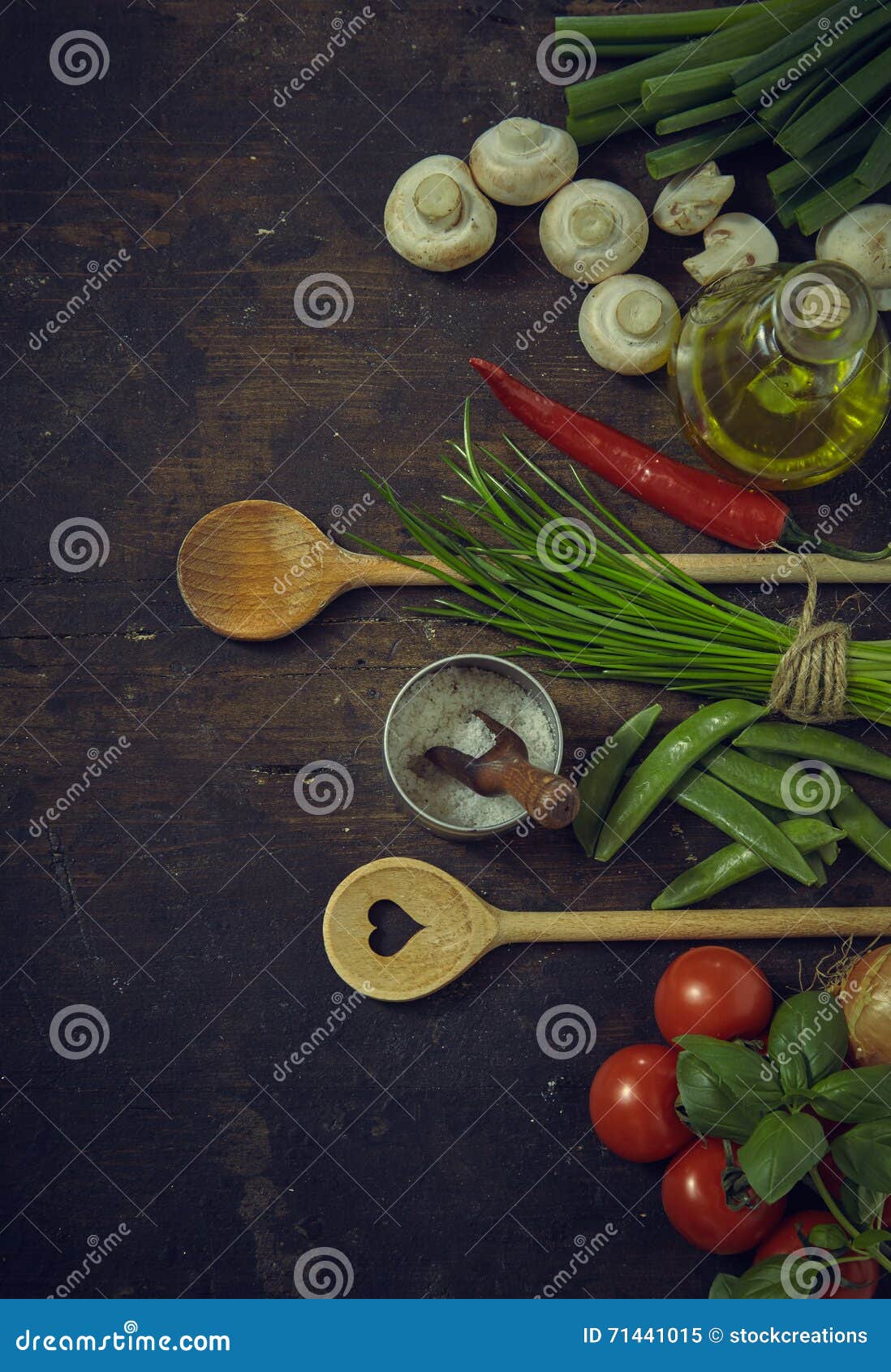 Wooden Spoons with Fresh Vegetables and Seasonings Stock Image - Image ...