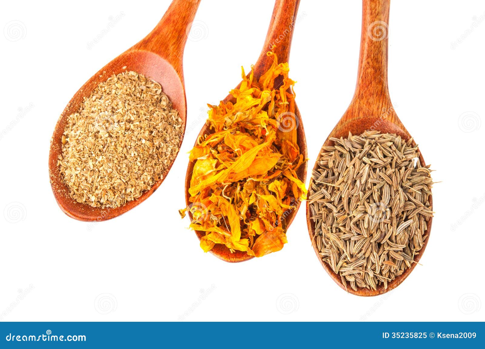Wooden Spoons with Spices Isolated Stock Image Image of grain