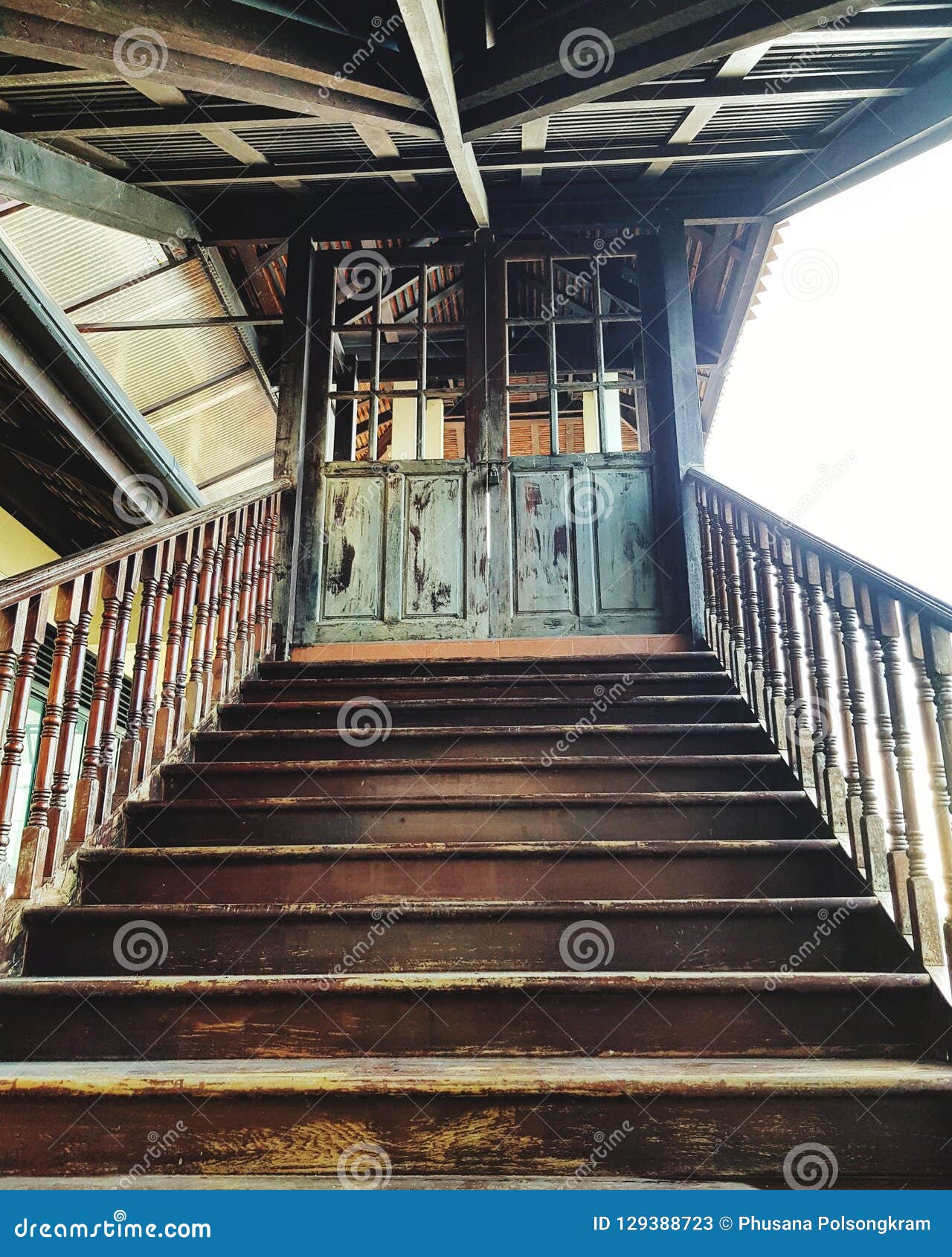 Wooden Stair And Handrail Stock Image Image Of Door 129388723