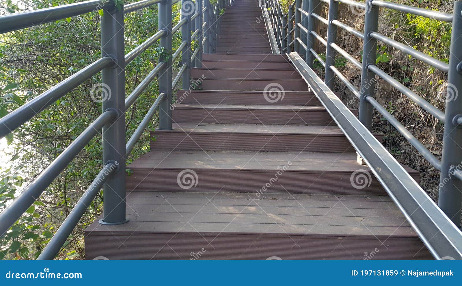 Wooden Stairs with Handrails on Both Sides Stock Image Image of park
