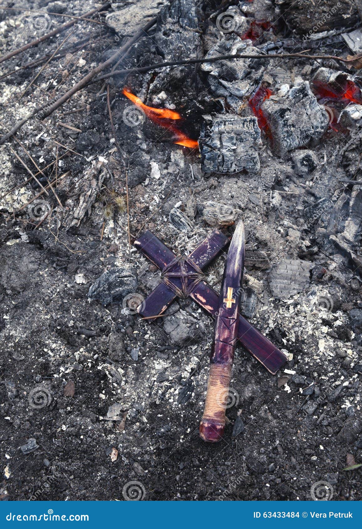 Wooden Stake and Cross by Fire, Vampire Theme Stock Photo Image of