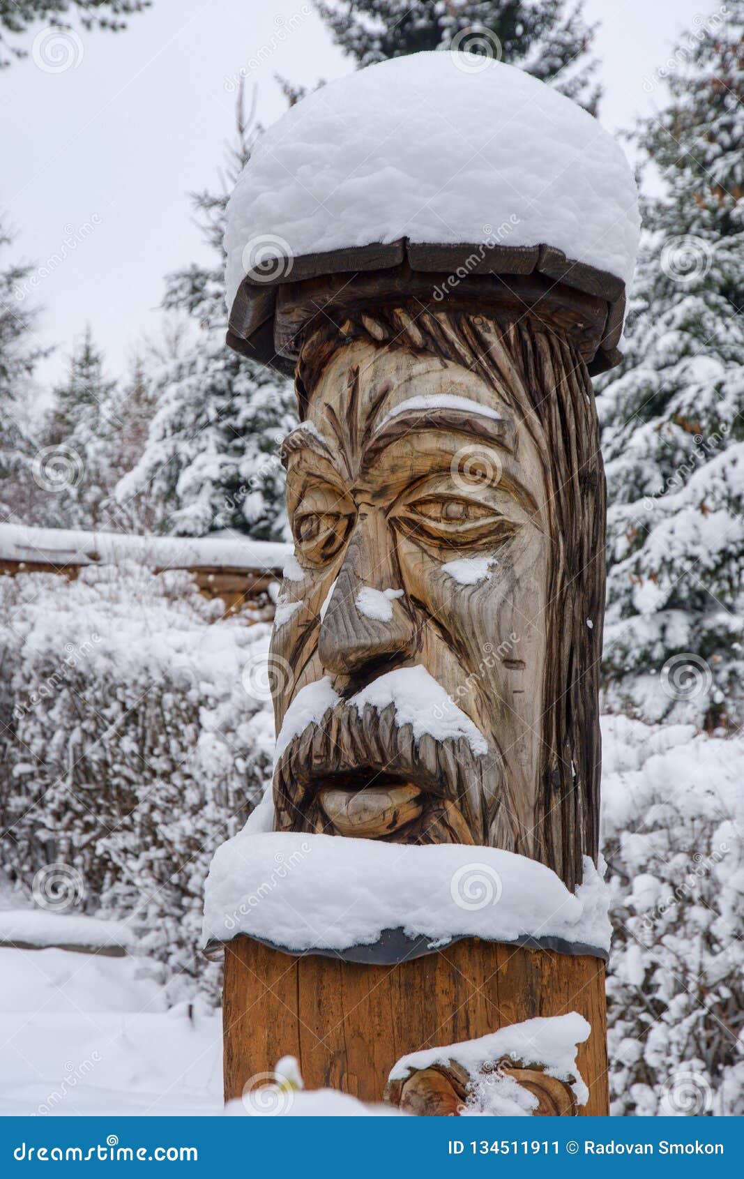 Wooden statue stock image. Image of snowy, closeup, historic 134511911