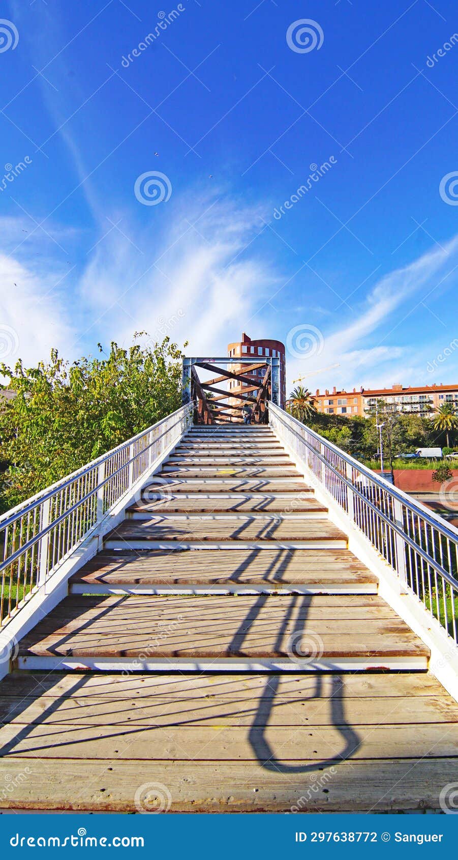 wooden structure of the bridges over the ronda del litoral in barcelona
