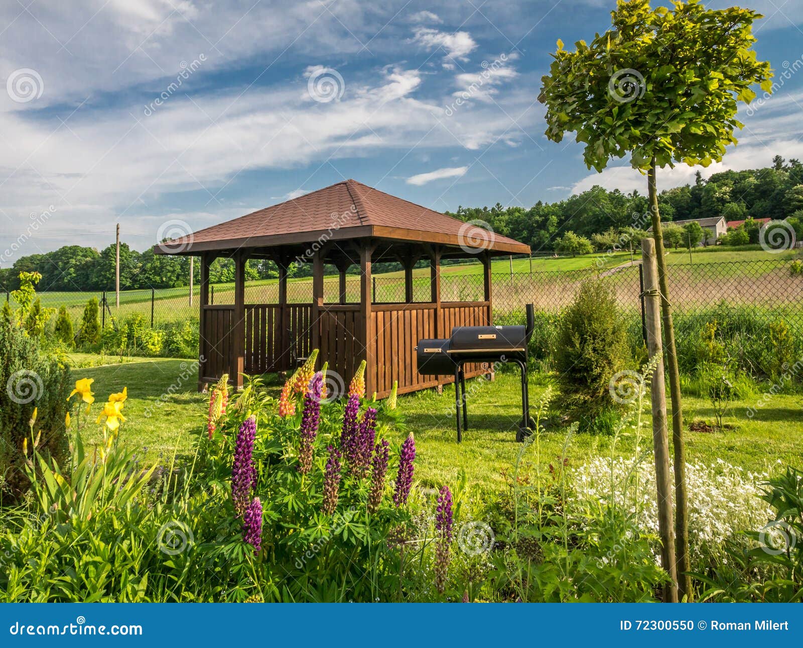 Wooden Summer House with Grill Stock Photo Image of bower, sunny 72300550