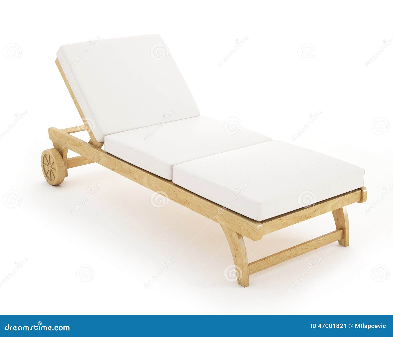 wooden sunbed with pillows  on white background