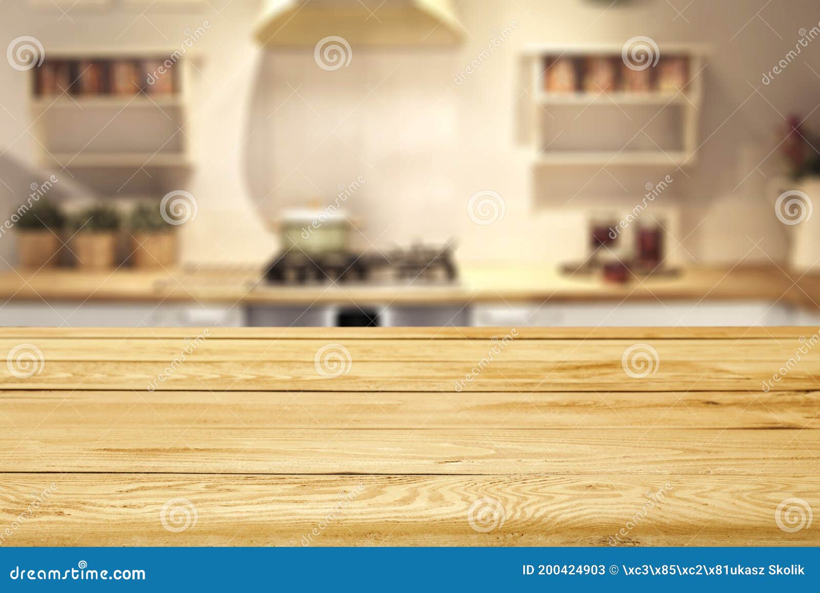 Wooden Table Background with Free Space for Products, Kitchen Interior ...