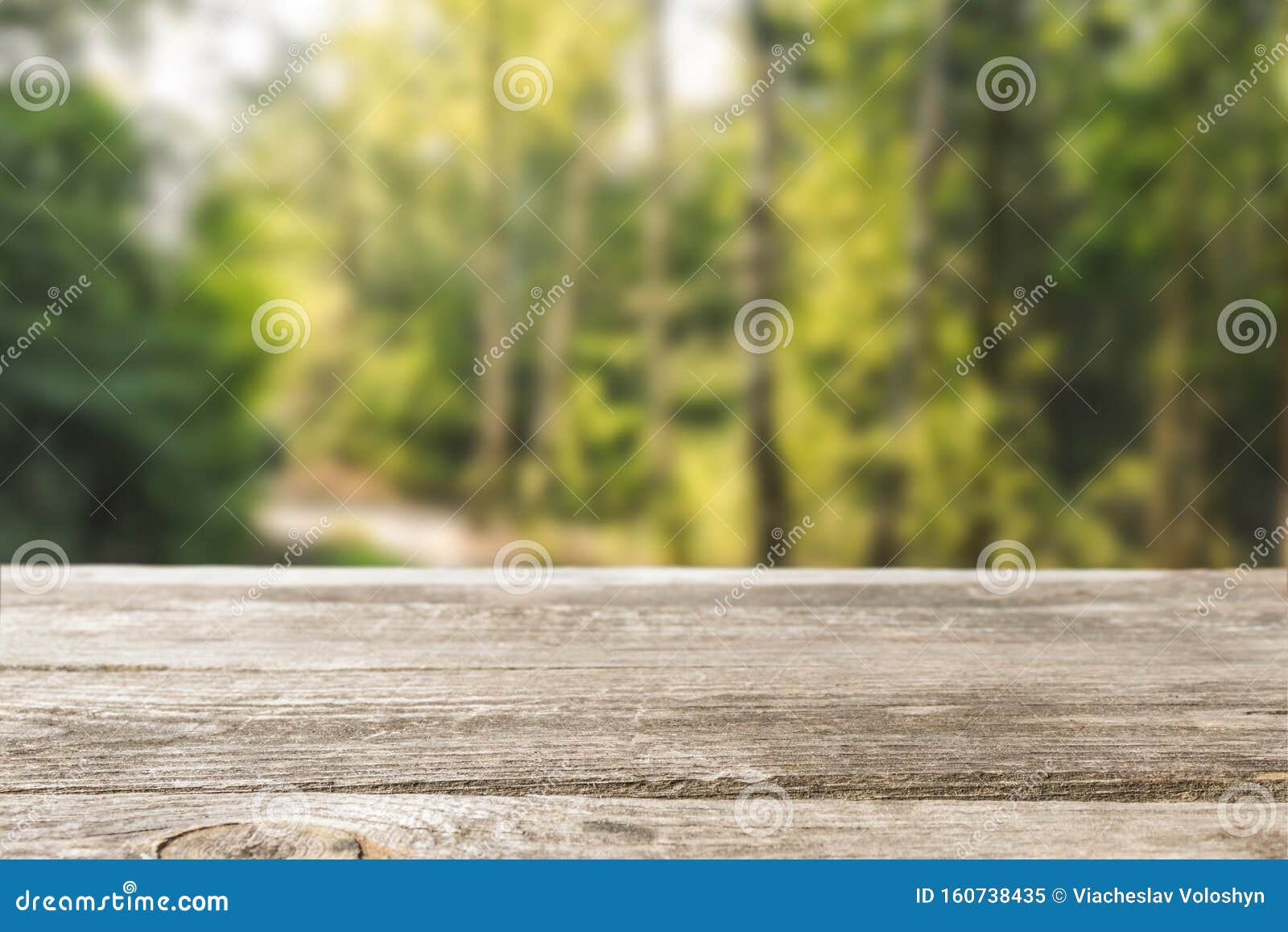 wood hunter table in the forest. blurred background