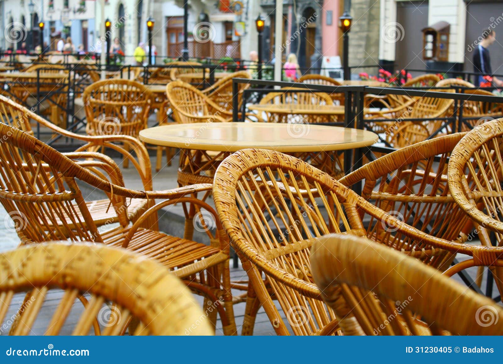 Wooden table and chairs stock image. Image of group, restaurant 31230405
