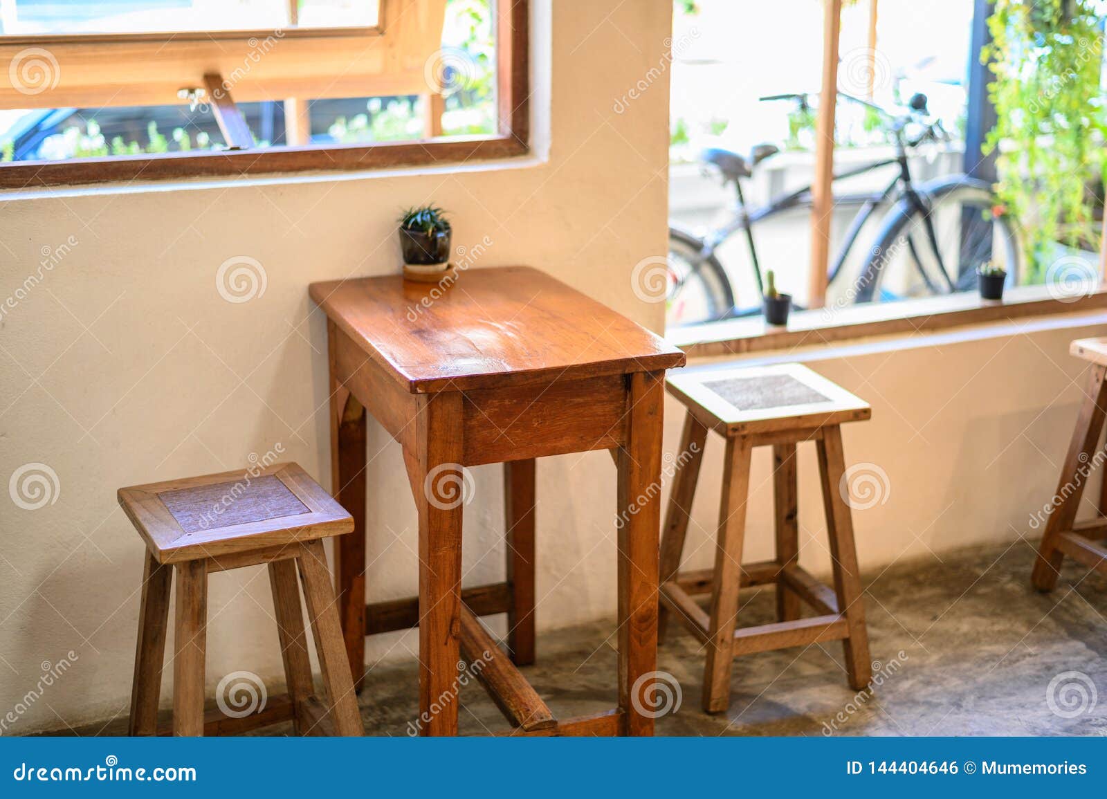 Wooden Table and Chairs in Coffee Shop Stock Photo Image of lifestyle