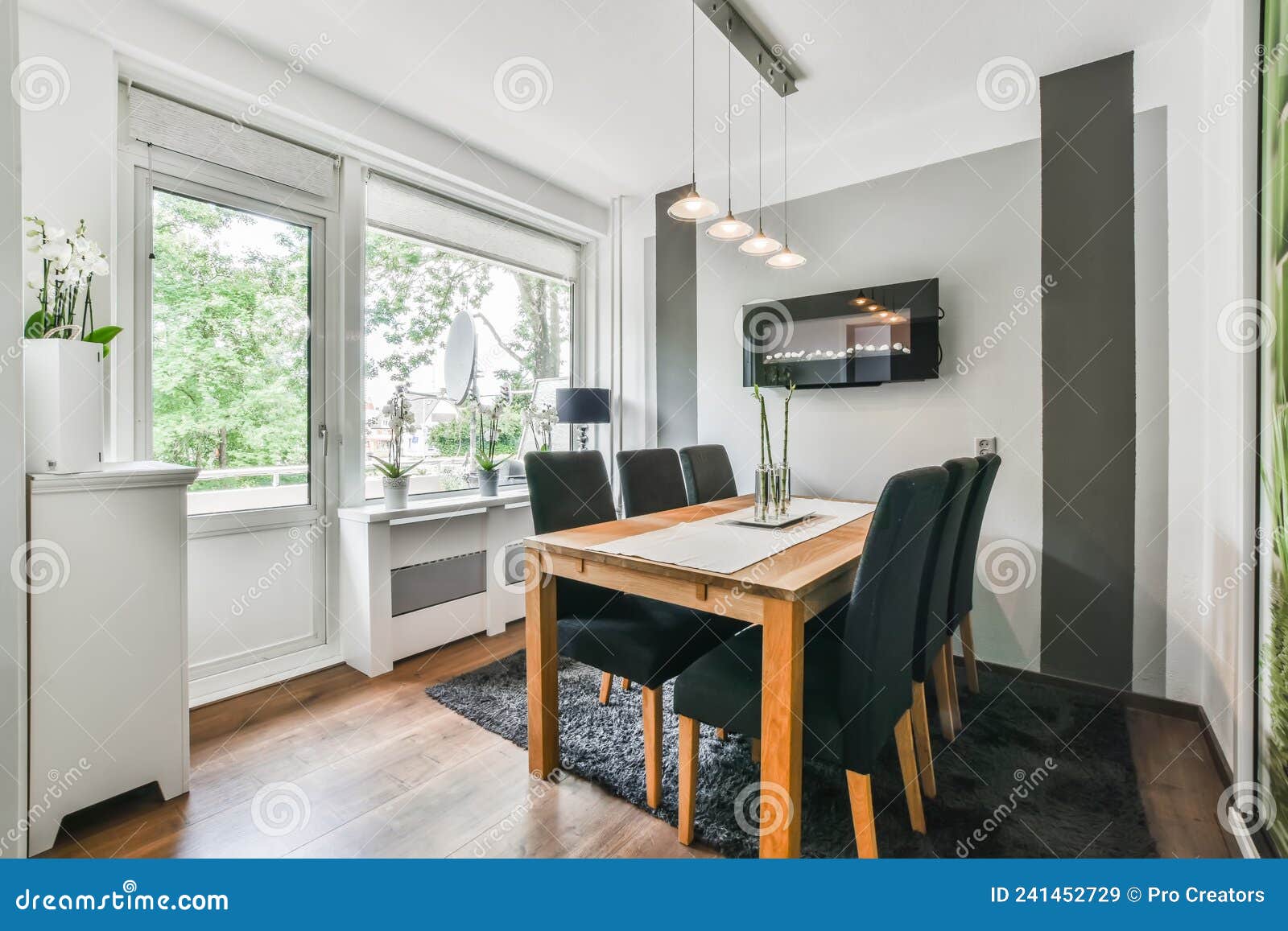 Wooden Table and Chairs Eating Area Stock Image Image of chandelier