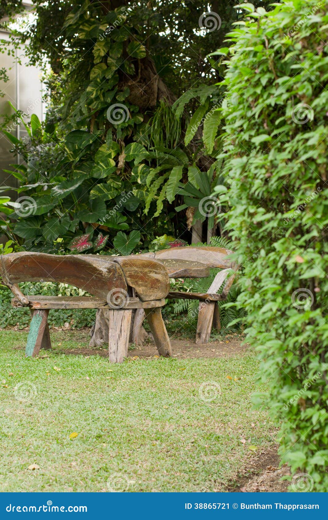 Wooden Table and Chairs Garden Stock Image Image of comfortable