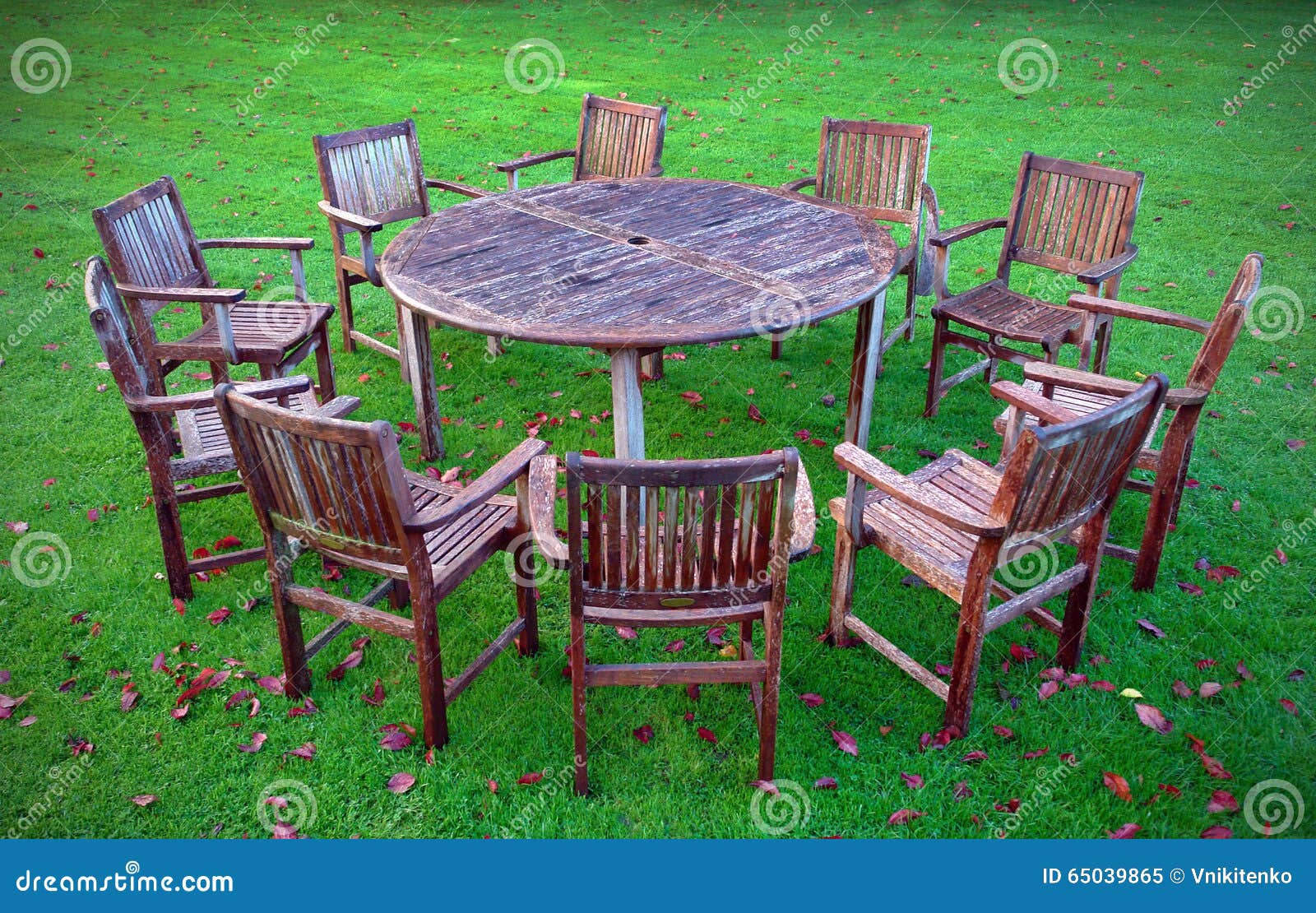 Wooden table and chairs stock image. Image of nature - 65039865
