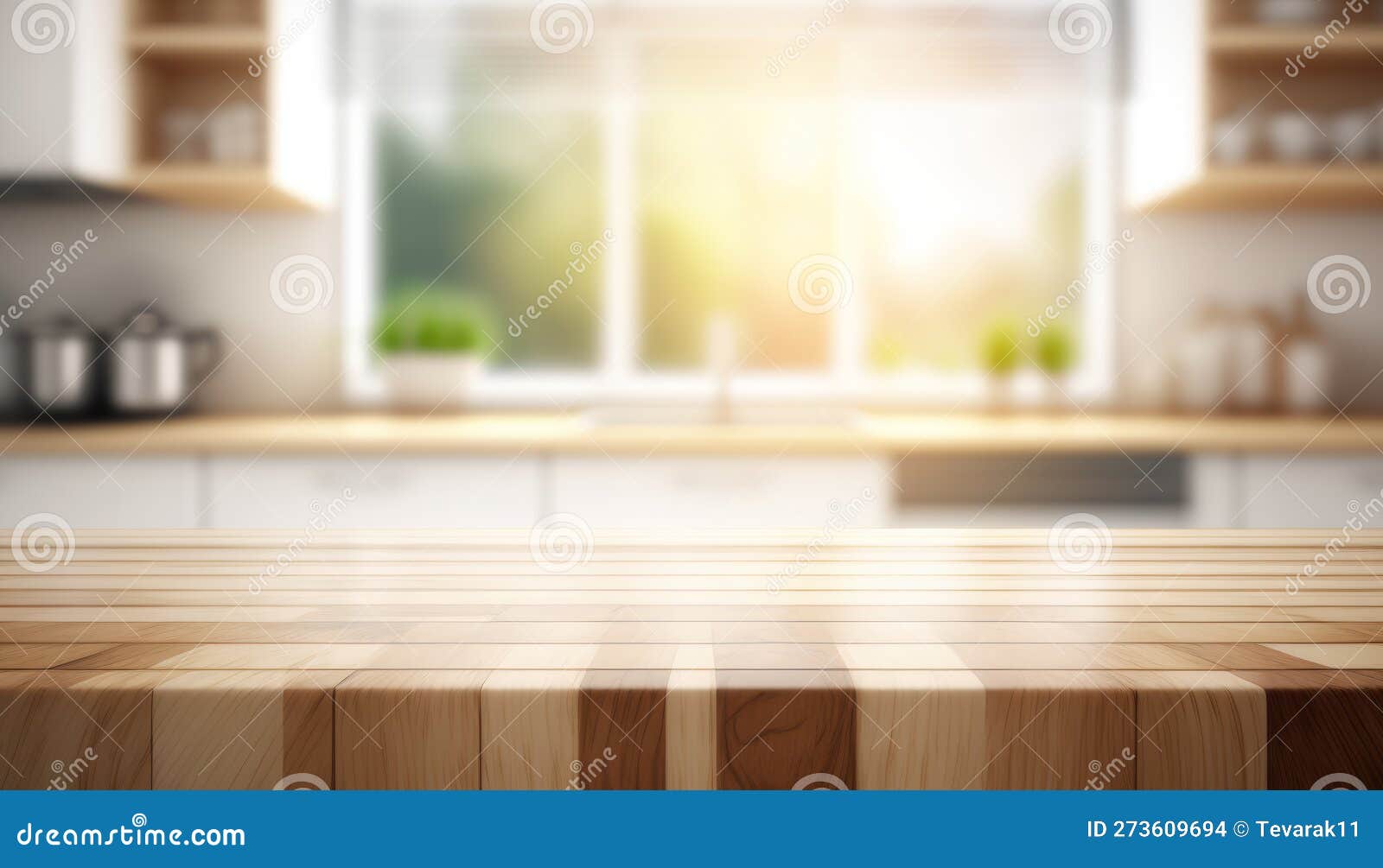 Wooden Table with a Defocused Kitchen Room. for Montage Product Display ...