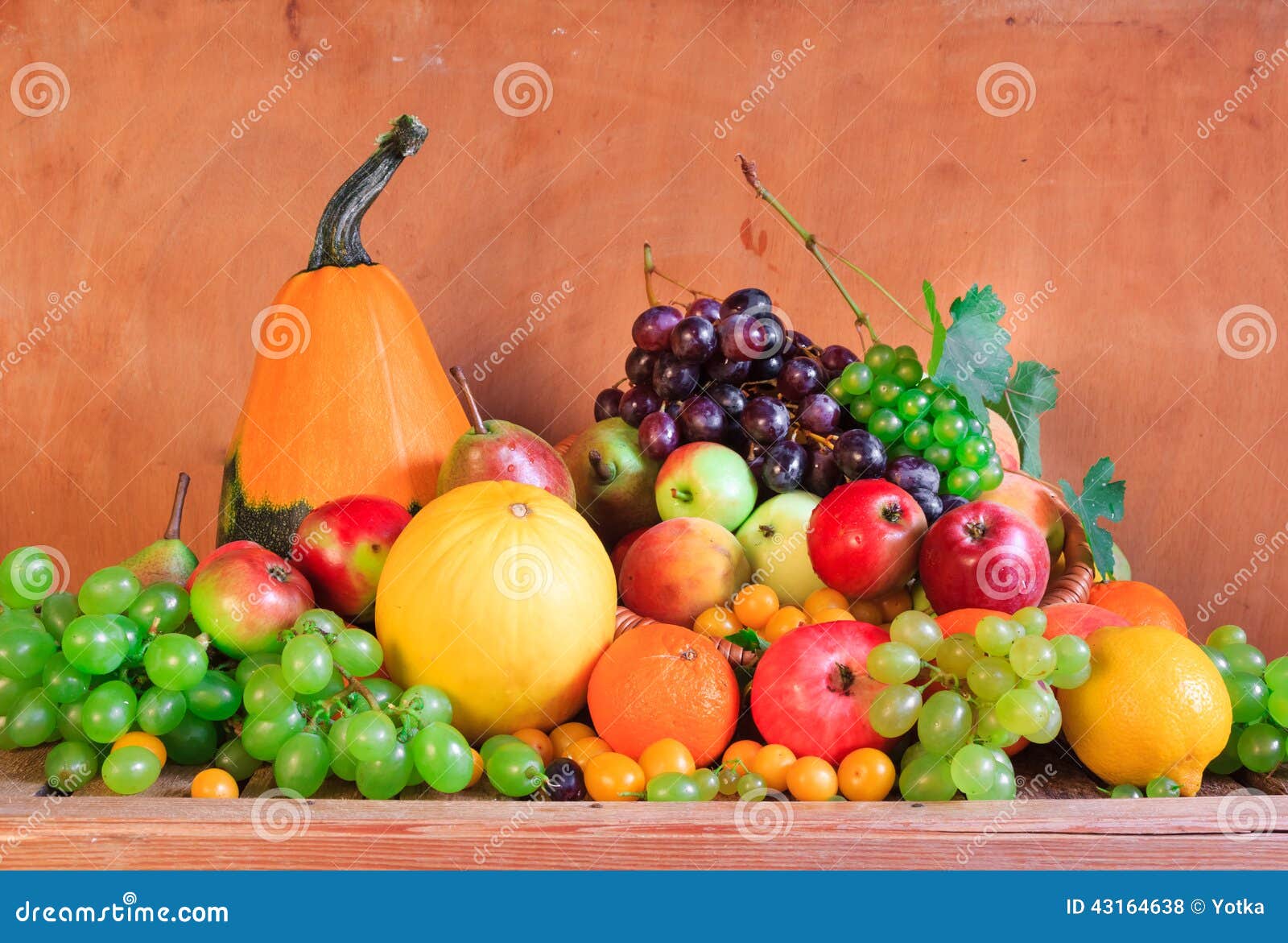 Wooden Table Full Fresh Fruit Baskets Stock Photo Image of fruits