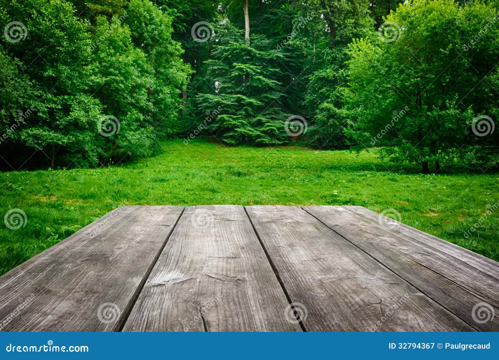 Wooden Table With Green Nature Background Stock Image 