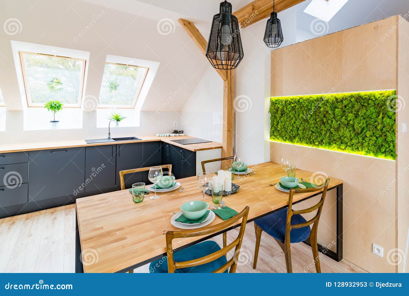 Wooden Table In Modern Dining Room Stock Image Image Of Open