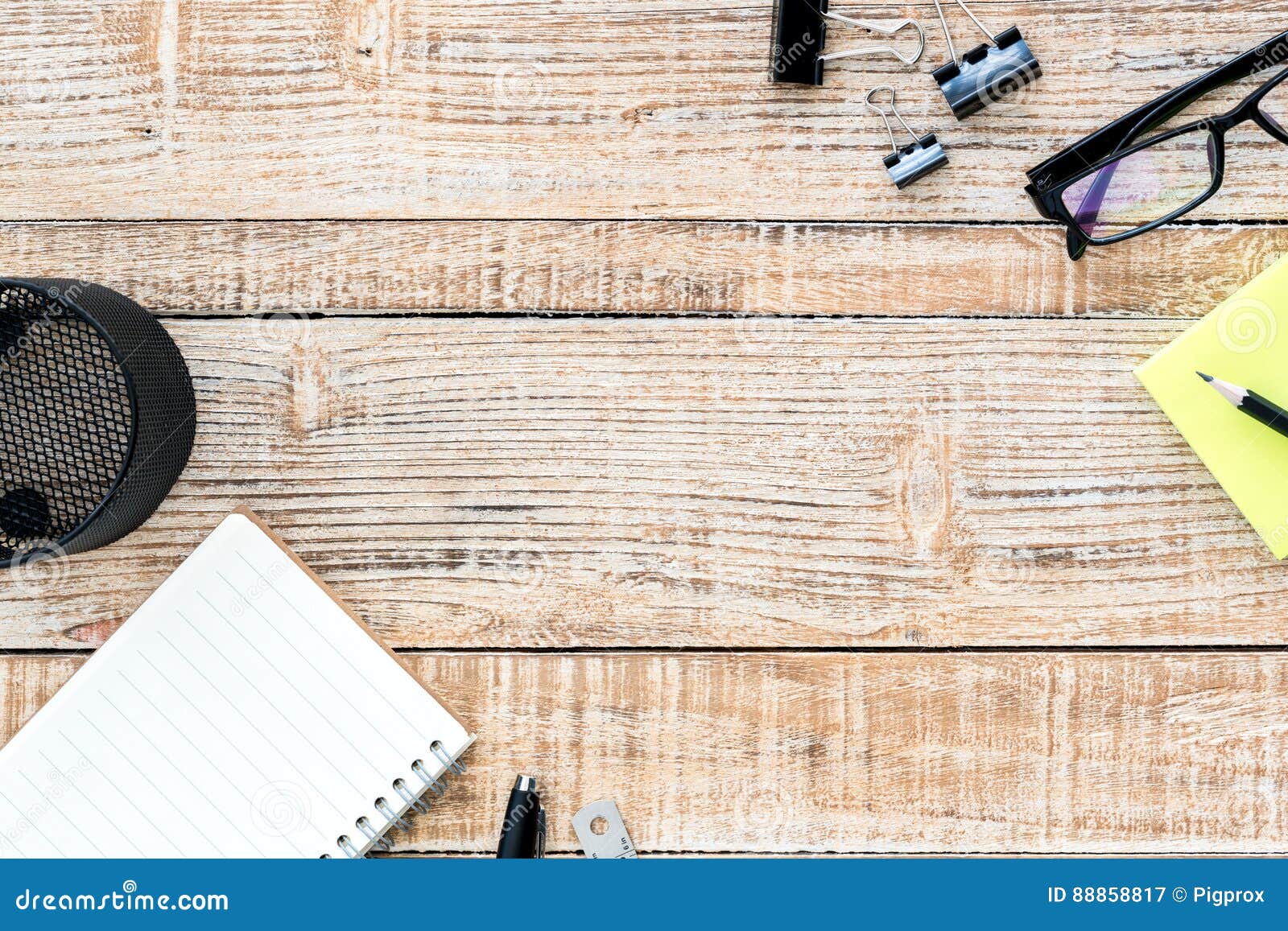 Wooden Table with Office Supplies Stock Image Image of table