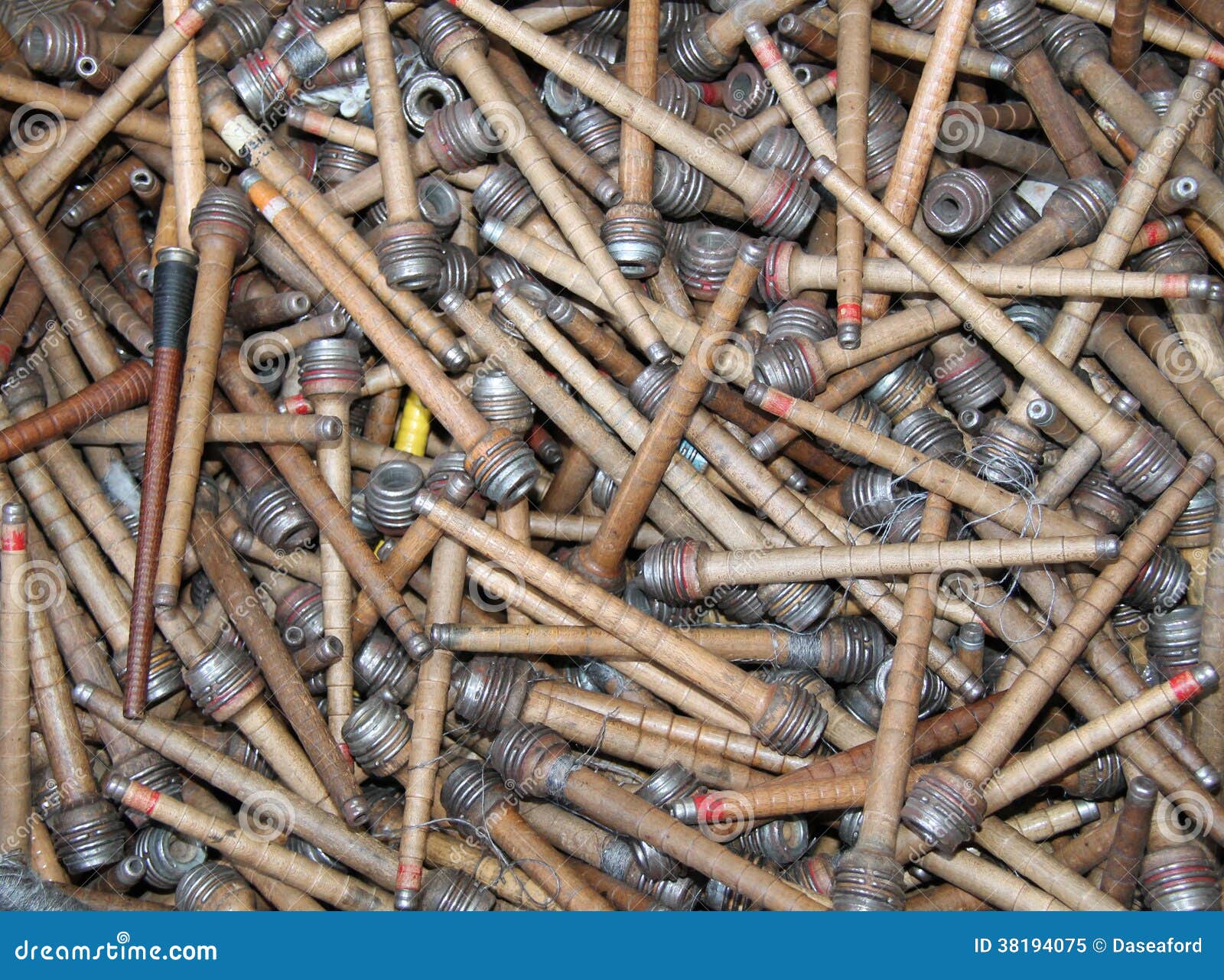 Wooden Textile Bobbins. stock image. Image of yarn, collection 38194075