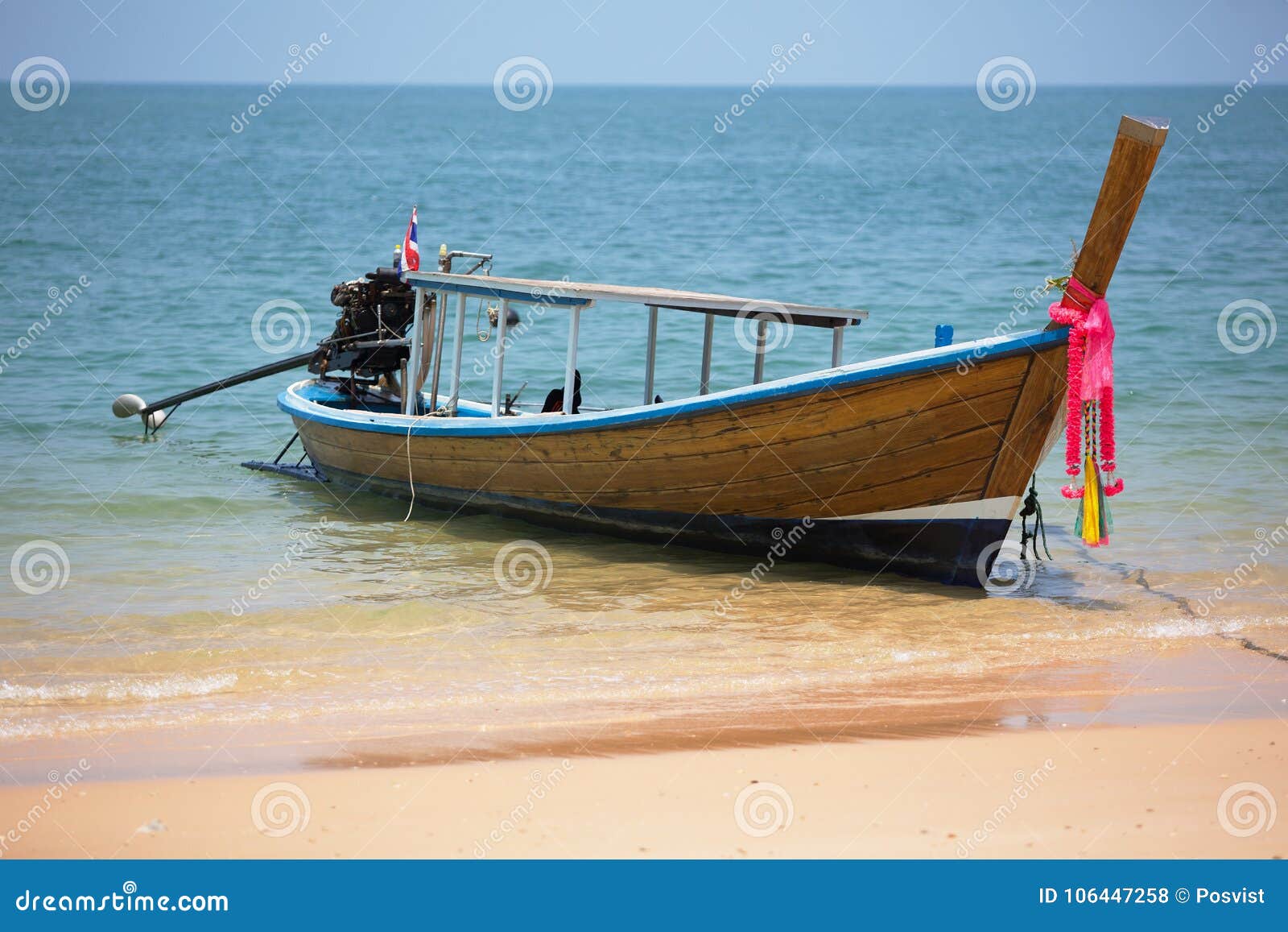 Wooden Thai Fishing Boat with Outboard Motor Near the Coast of Koh Pai  Island Stock Photo - Image of used, catch: 106447258