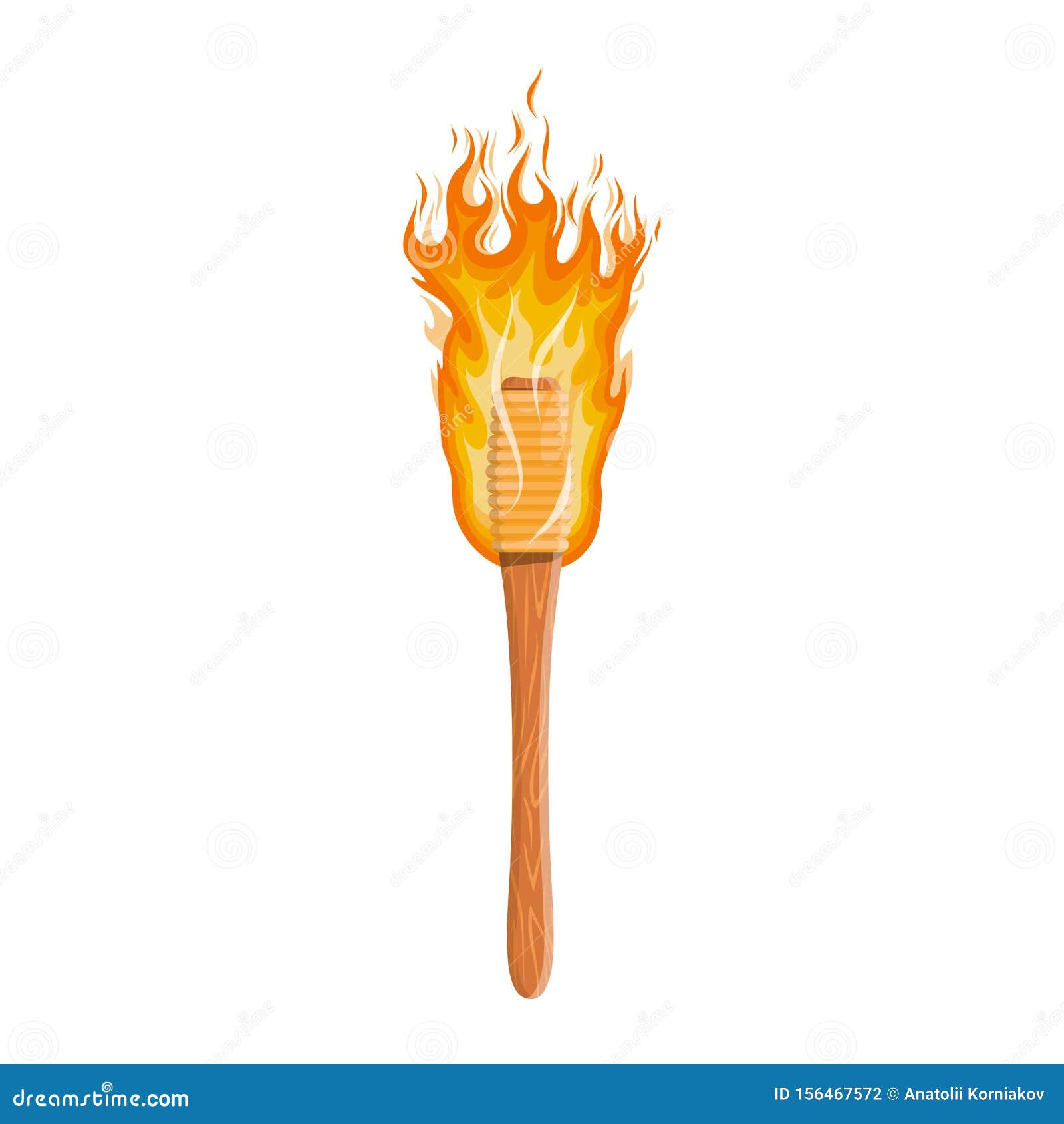 Wooden Torch with a Burning Fire. Torch with Flame. Firewood Log in
