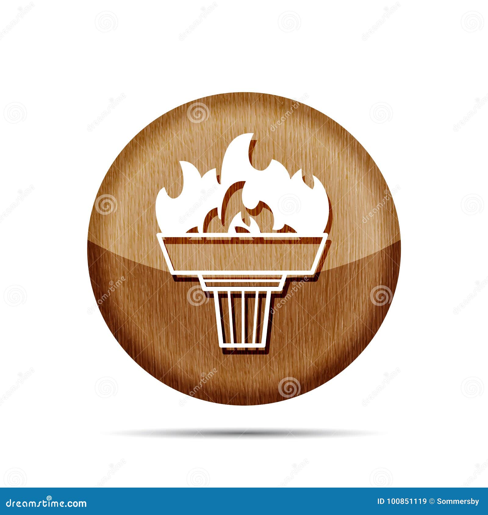 Wooden Torch Icon with Flame Stock Vector - Illustration of element