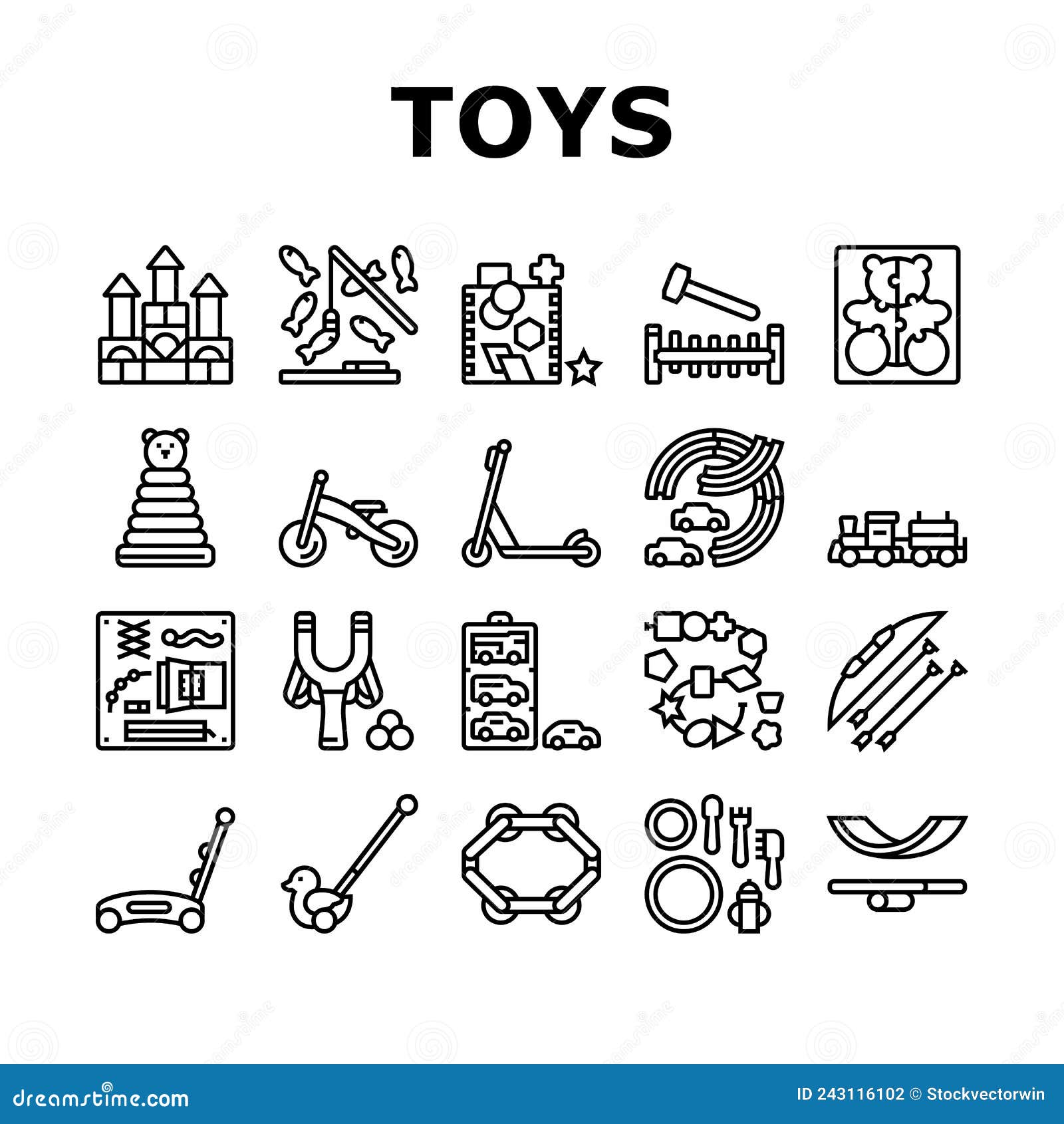 Wooden Toy for Children Play Time Icons Set Vector Stock Illustration -  Illustration of sign, time: 243116102
