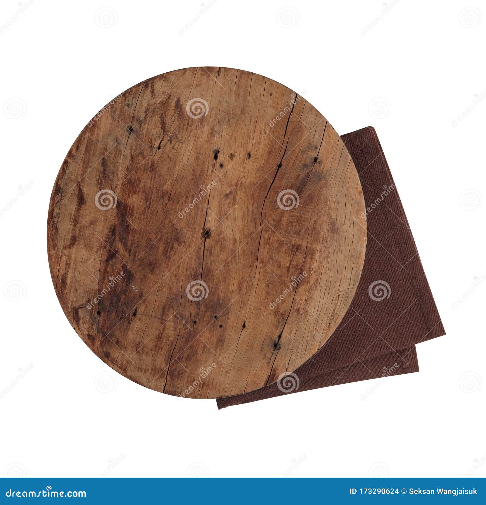 Wooden Tray and Napkin Isolated on White Background Stock Photo Image