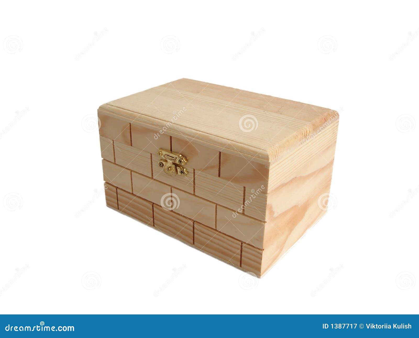 wooden treasure chest keepsake box over white background