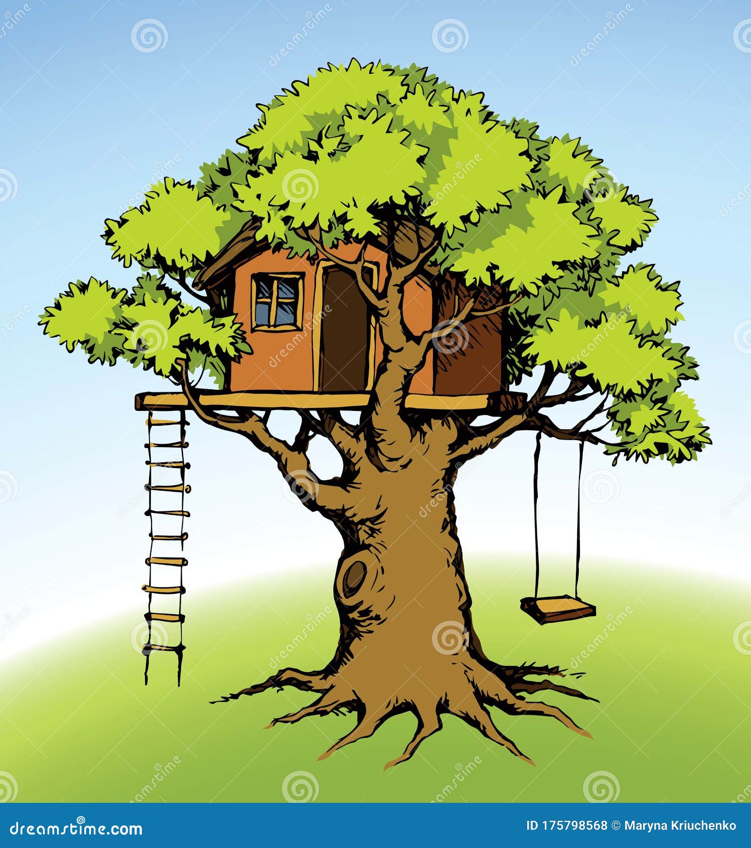 Wooden Tree House. Vector Drawing Stock Vector - Illustration of nature,  isolated: 175798568