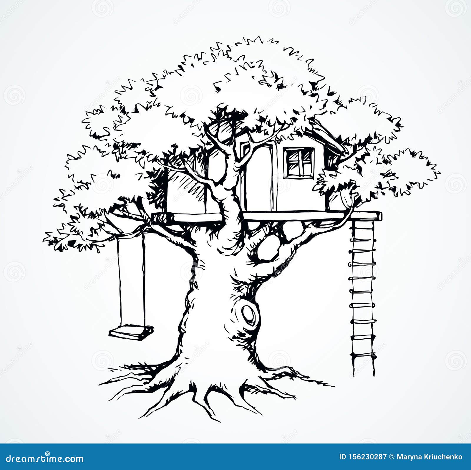 Wooden Tree House. Vector Drawing Stock Vector - Illustration of cute,  country: 156230287