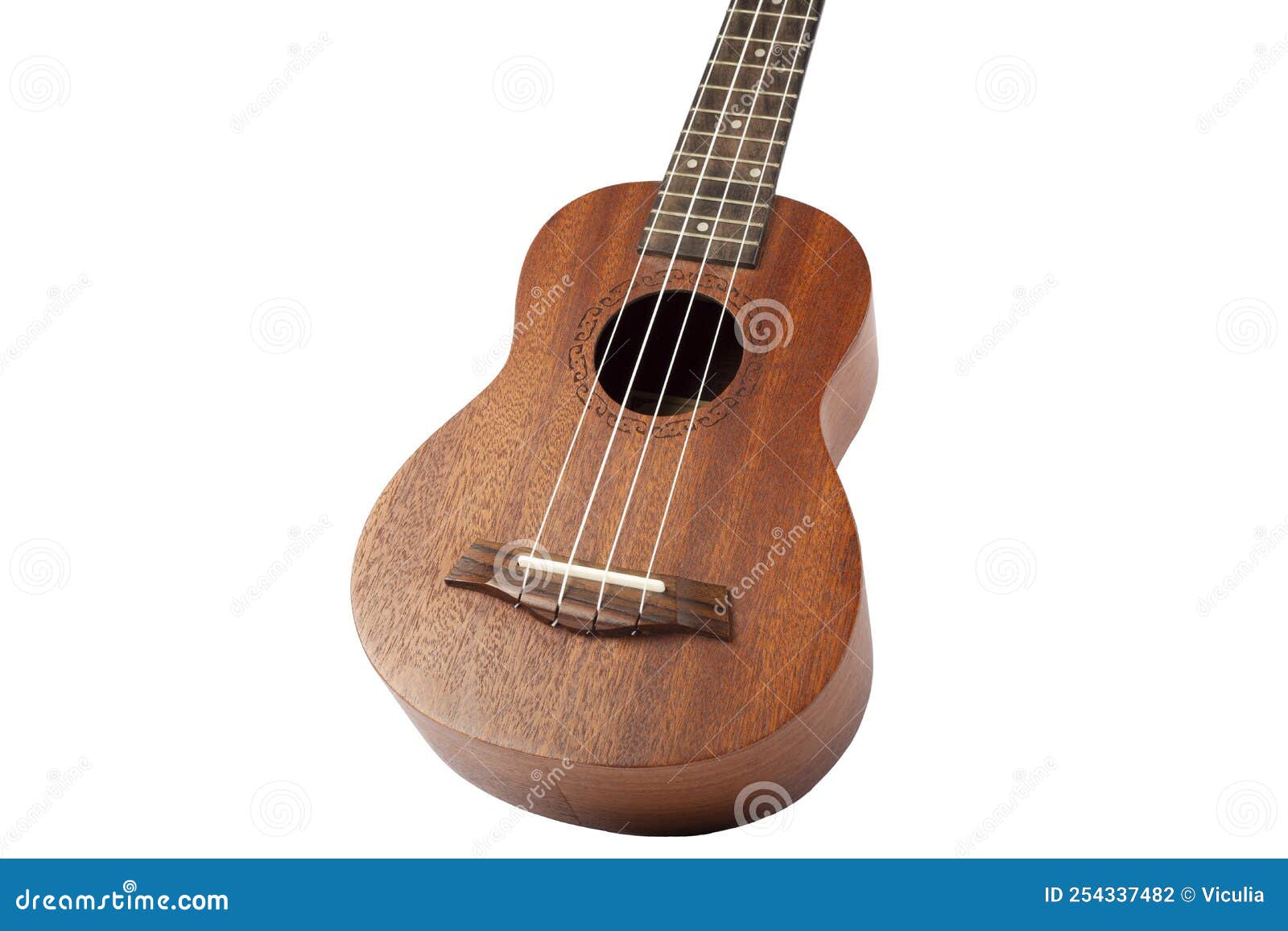 Wooden Ukulele Guitar Isolated Over White Background. Stock Photo
