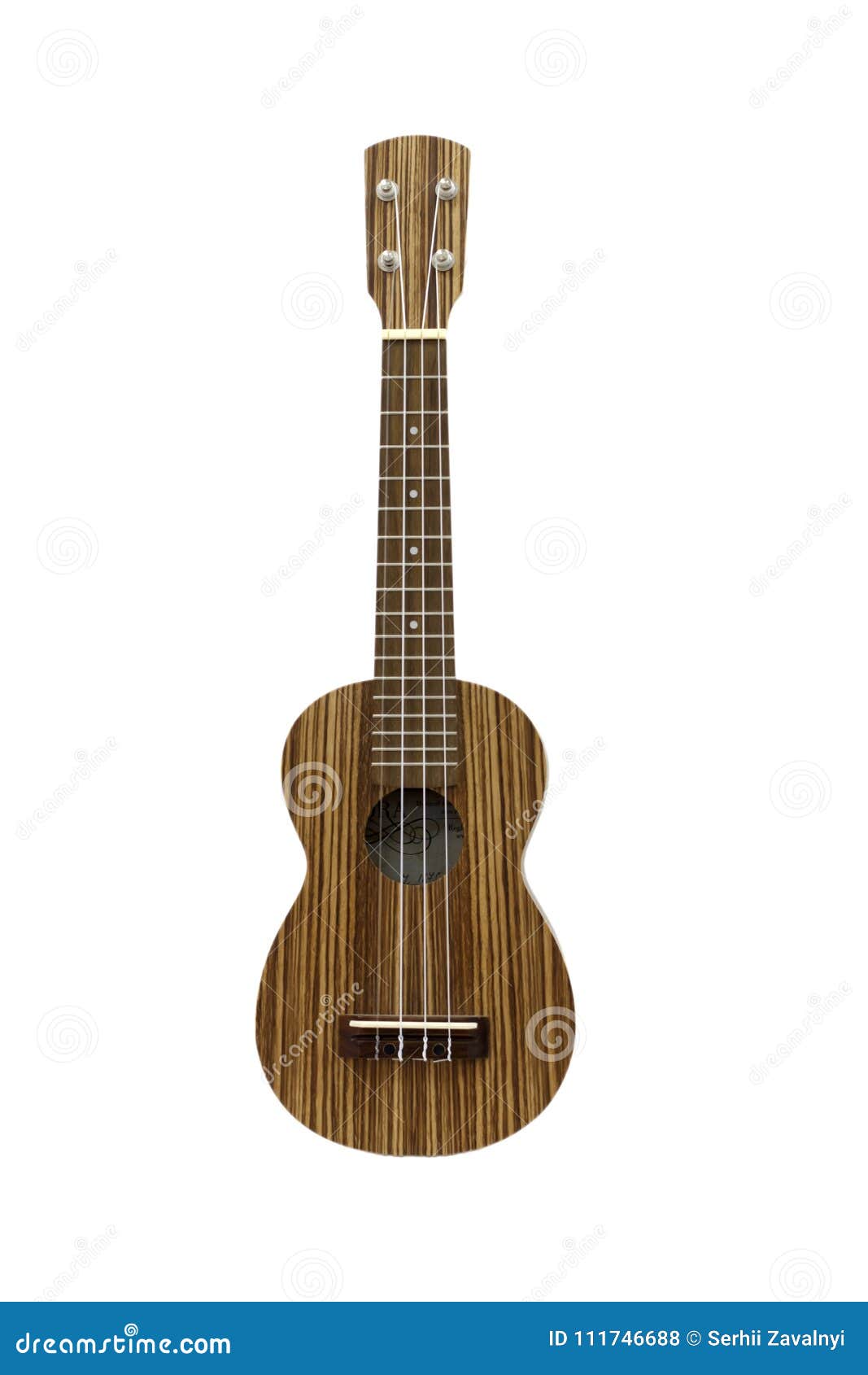 Wooden Ukulele on a White Wall Background, Isolate Stock Photo Image