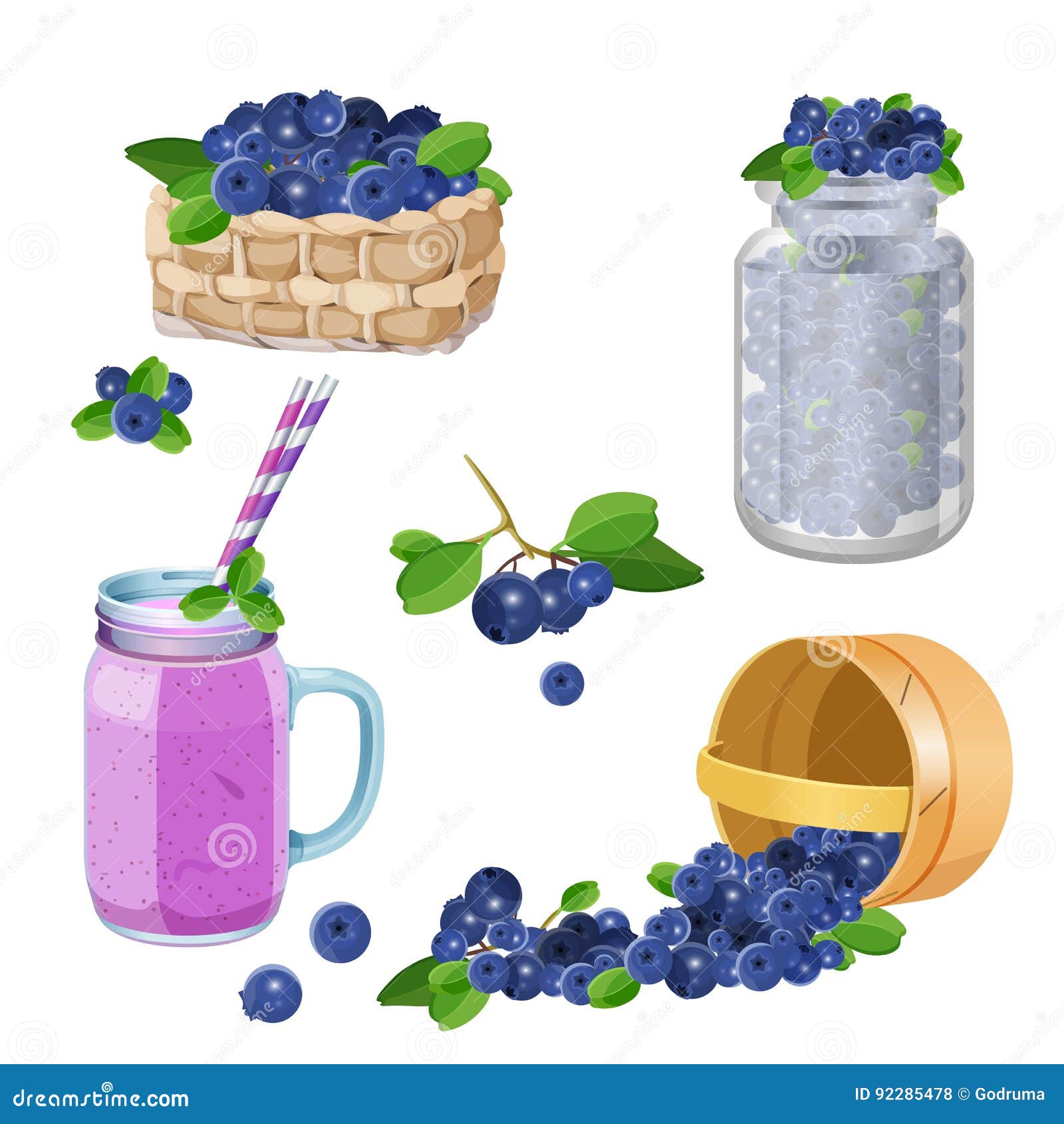 Download Wooden Underlying Basket With Blueberries Realistic Vector ...