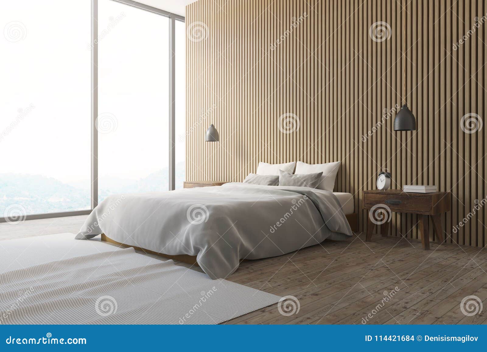 Wooden Wall Loft Bedroom Corner Carpet Stock Illustration