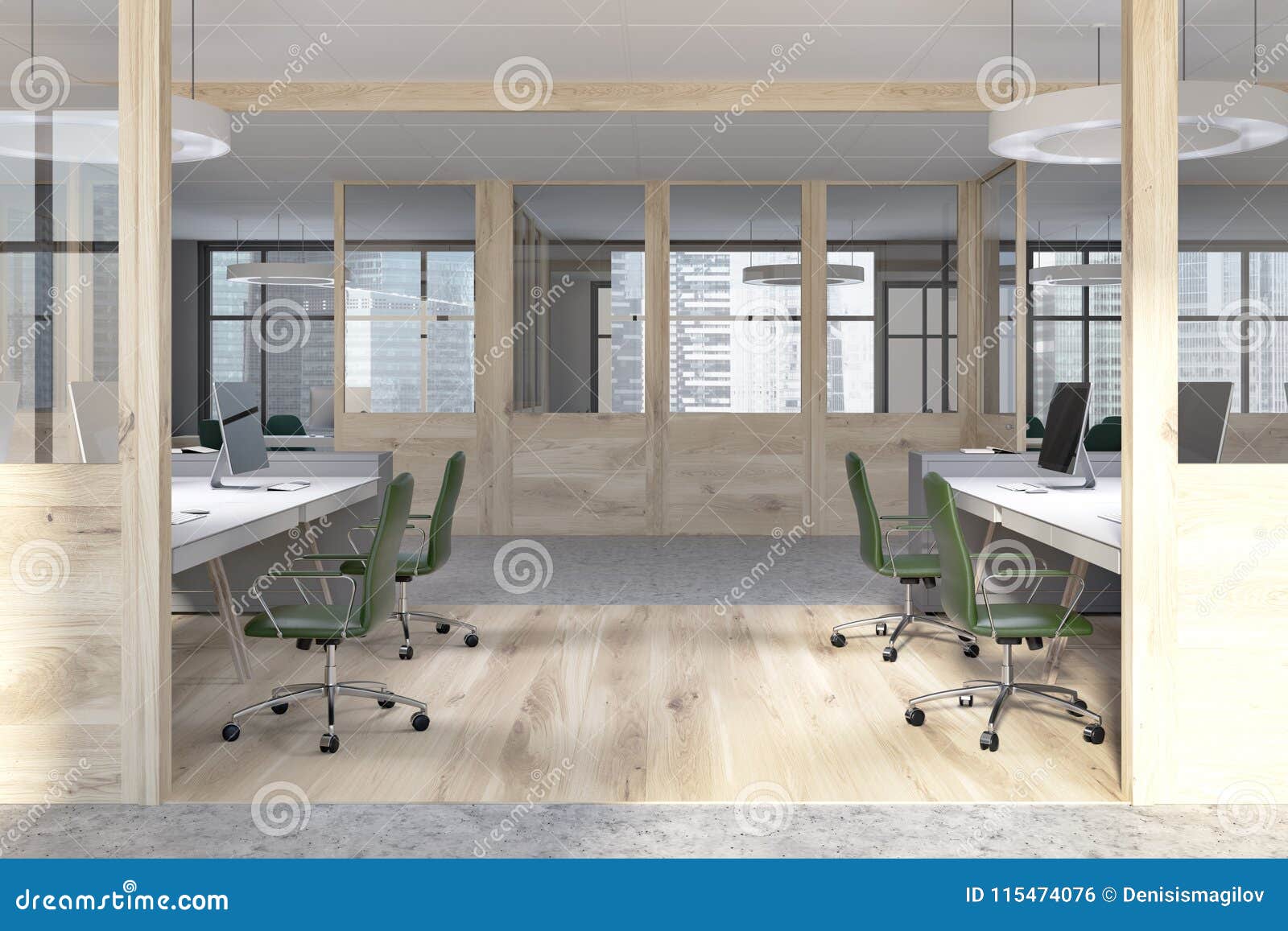 Wooden Wall Office Cubicles Stock Illustration