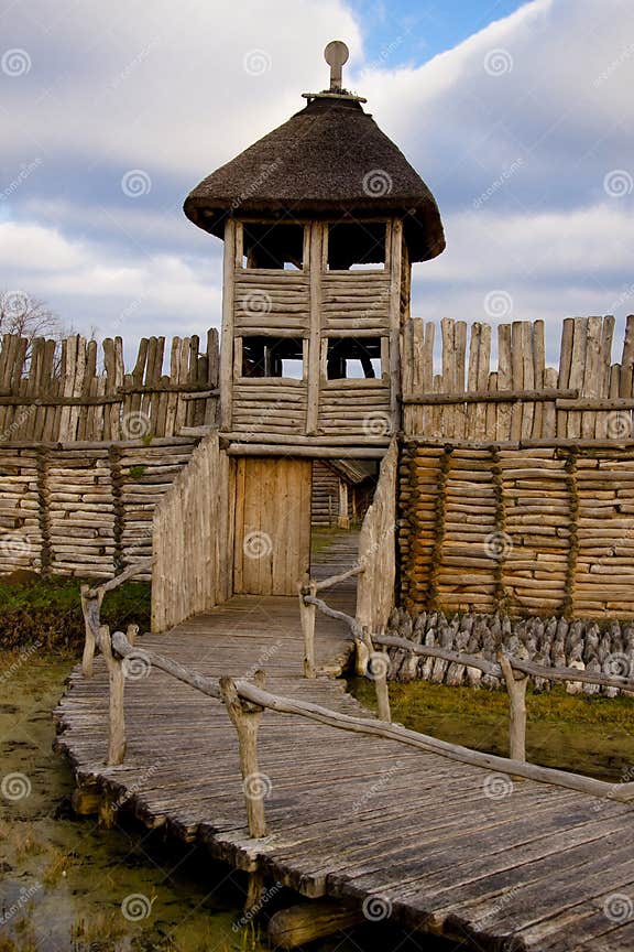 Wooden wall and tower stock photo. Image of beam, village - 12348314