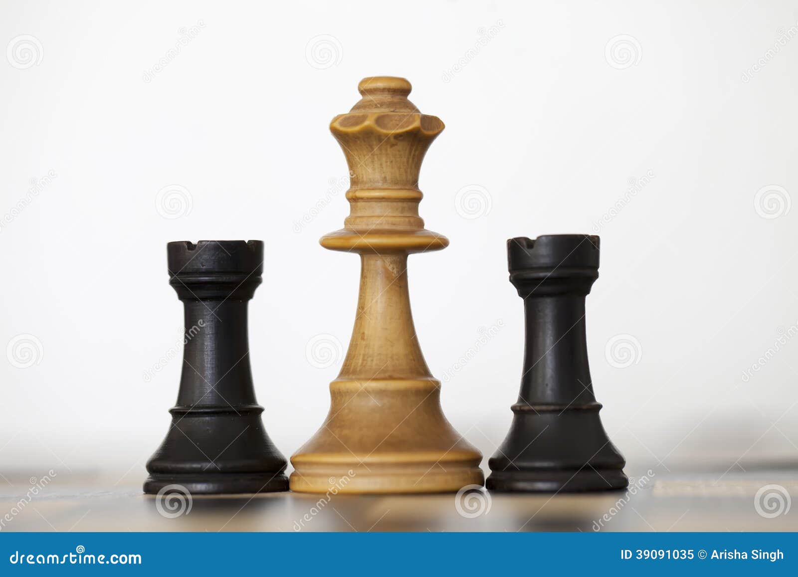 Wooden White Queen and Black Rooks Chess Pieces Stock Image - Image of  challenge, queen: 39091035