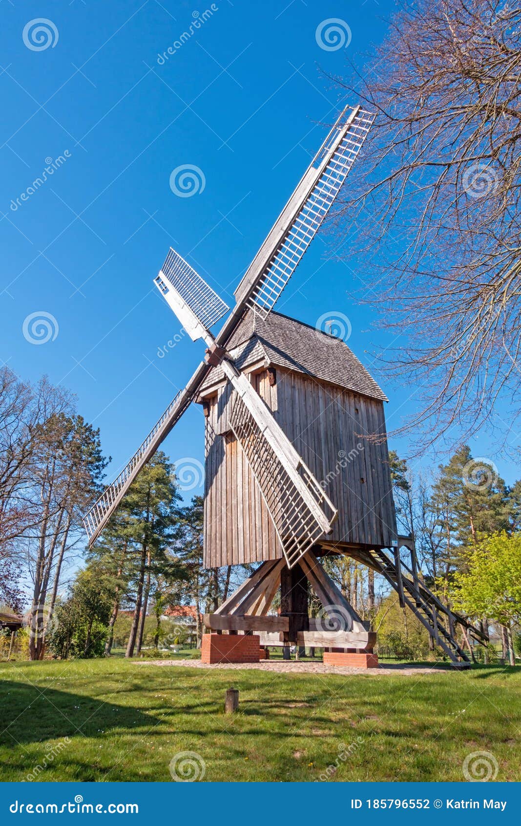 wooden windmill in rethem, lower saxony, germany