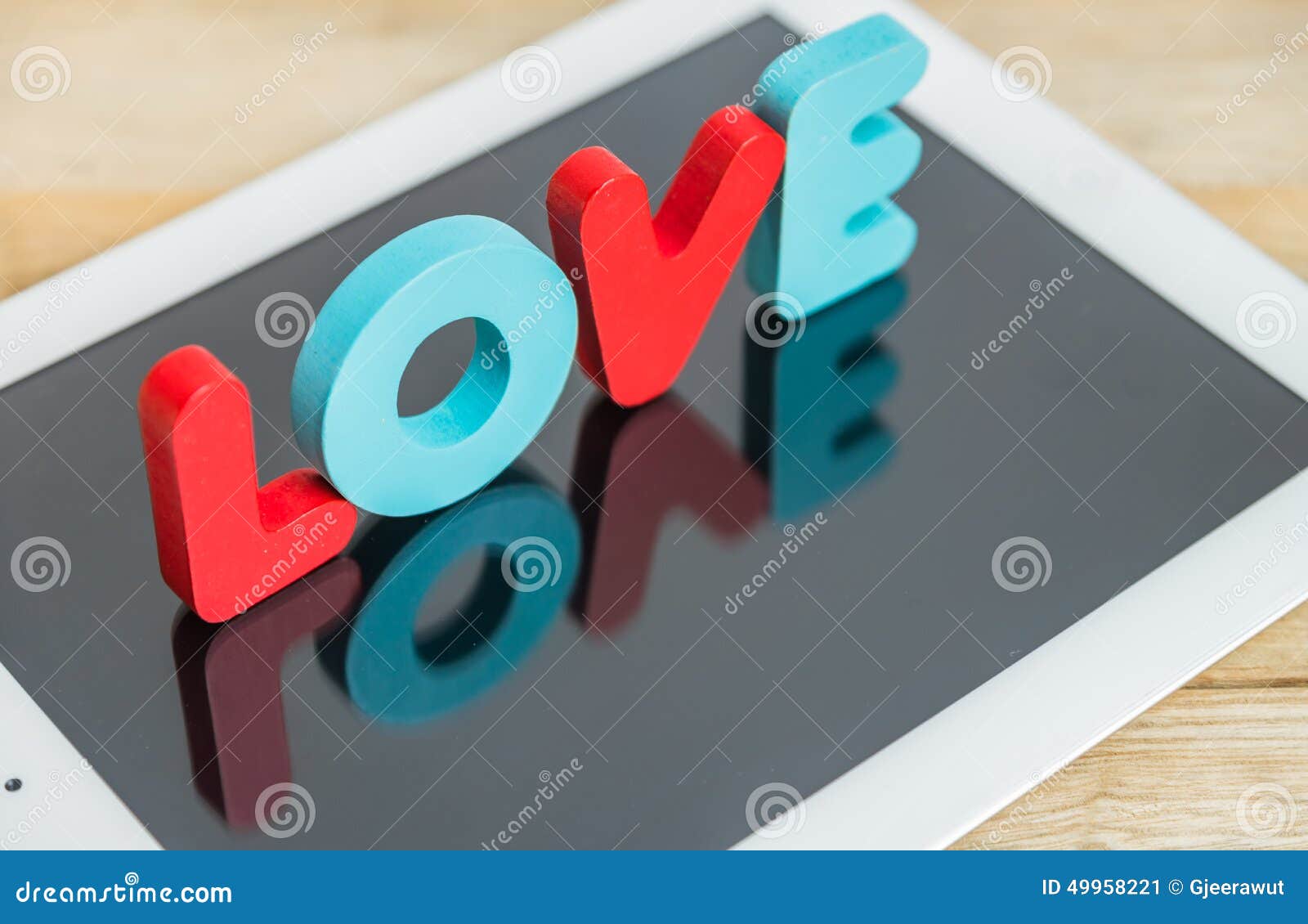 Wooden Word LOVE Stand on Tablet Stock Image Image of motivational, stand 49958221