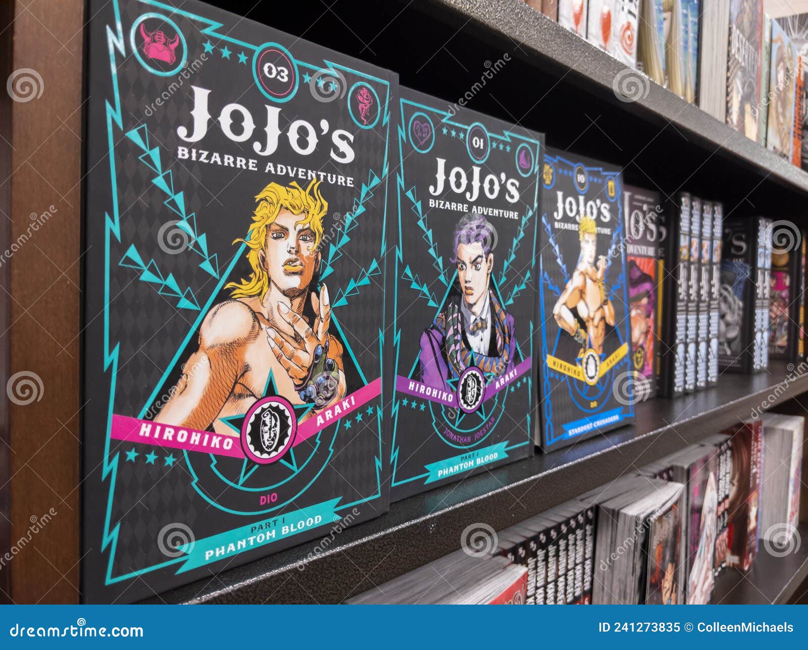 Woodinville, WA USA - circa February 2022: Angled view of a collection of Jojo`s Bizarre Adventure manga inside of a Barnes and
