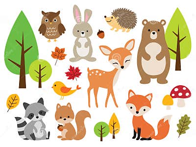 Cute Woodland Forest Animal Vector Illustration Set Stock Vector ...