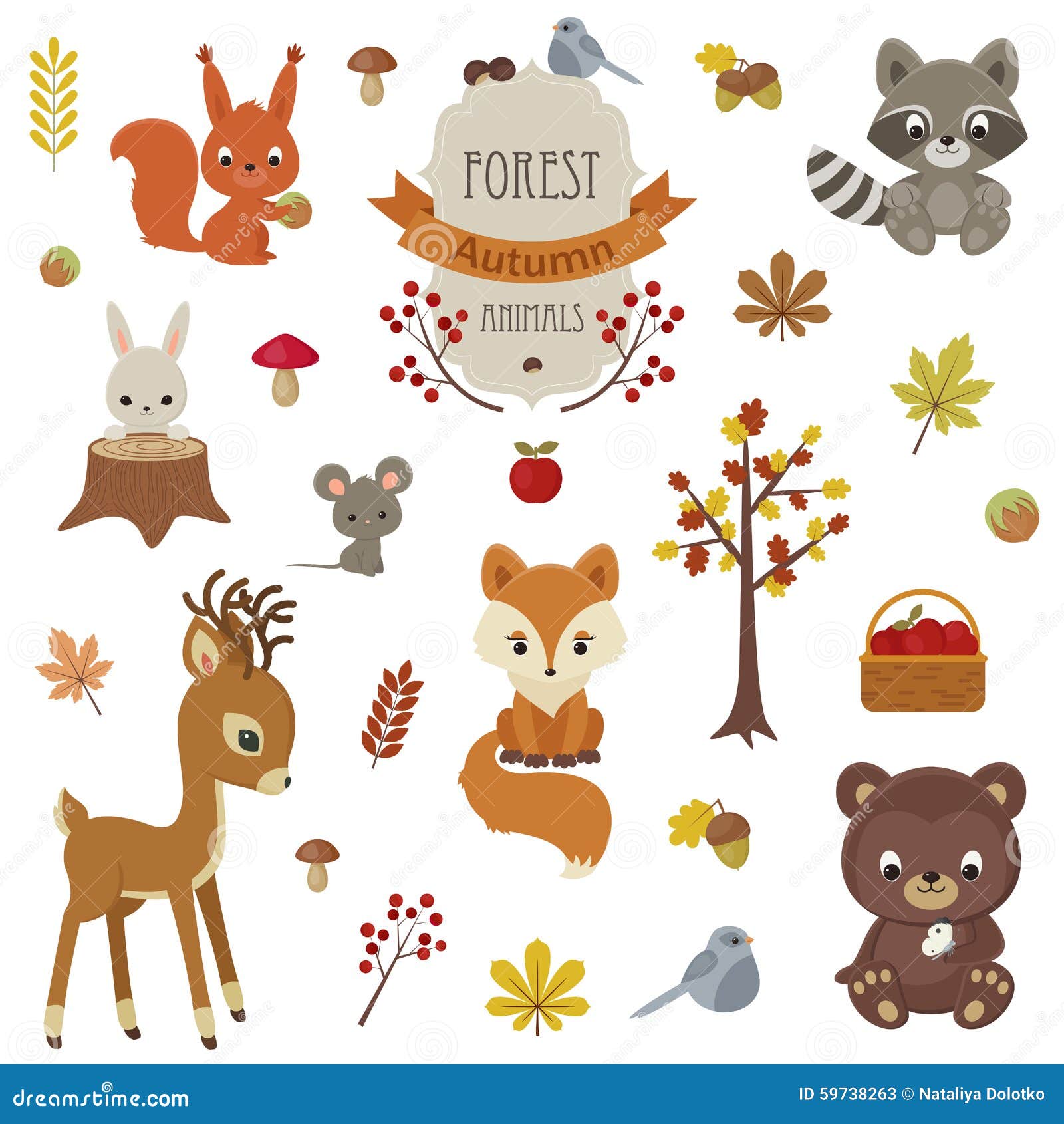 woodland animals in autumn time.