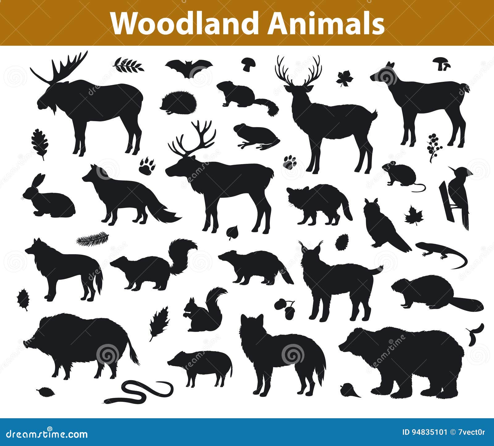 woodland forest animals silhouettes collection