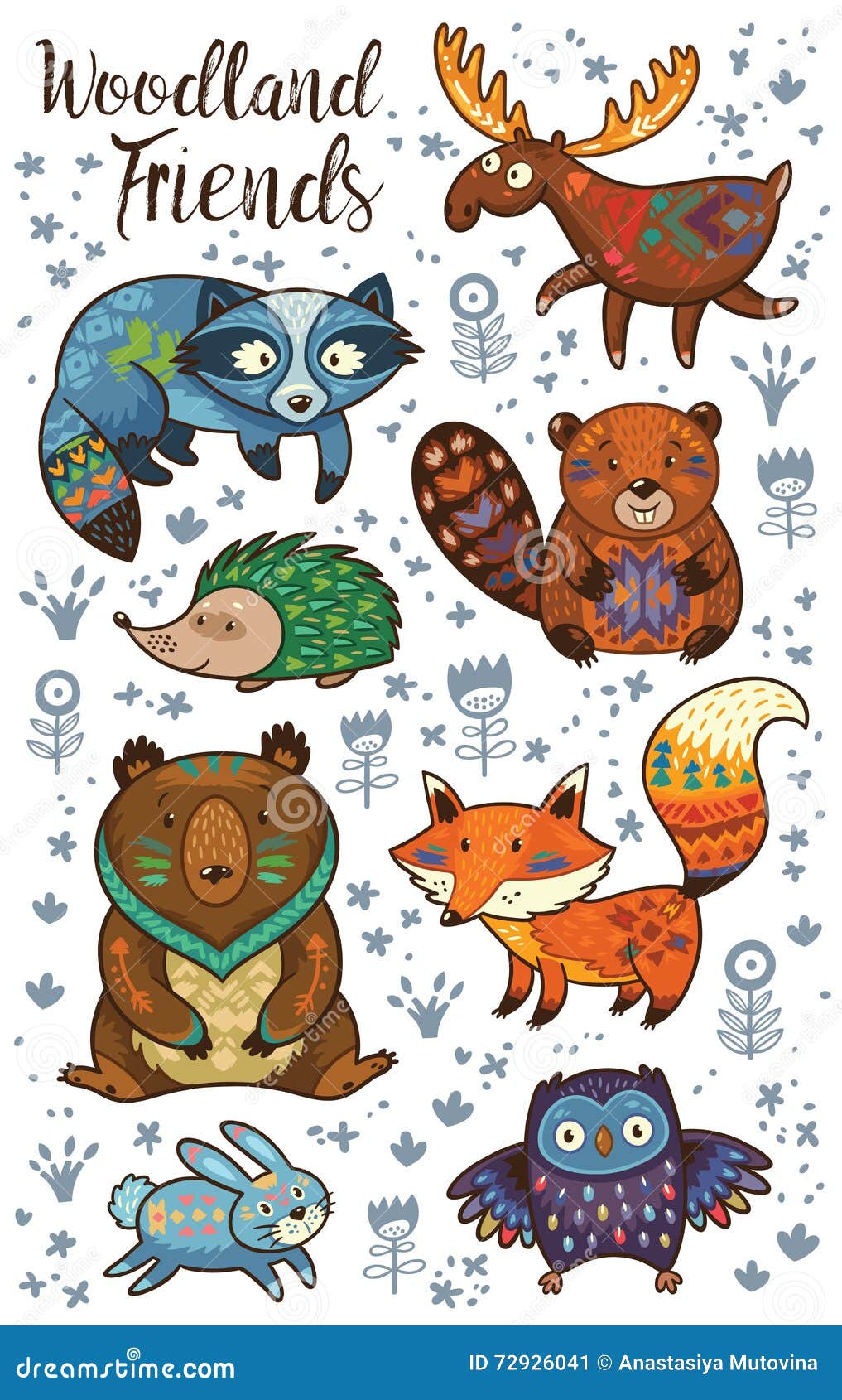 Download Woodland Tribal Animals Vector Set Stock Vector - Illustration of creature, fauna: 72926041