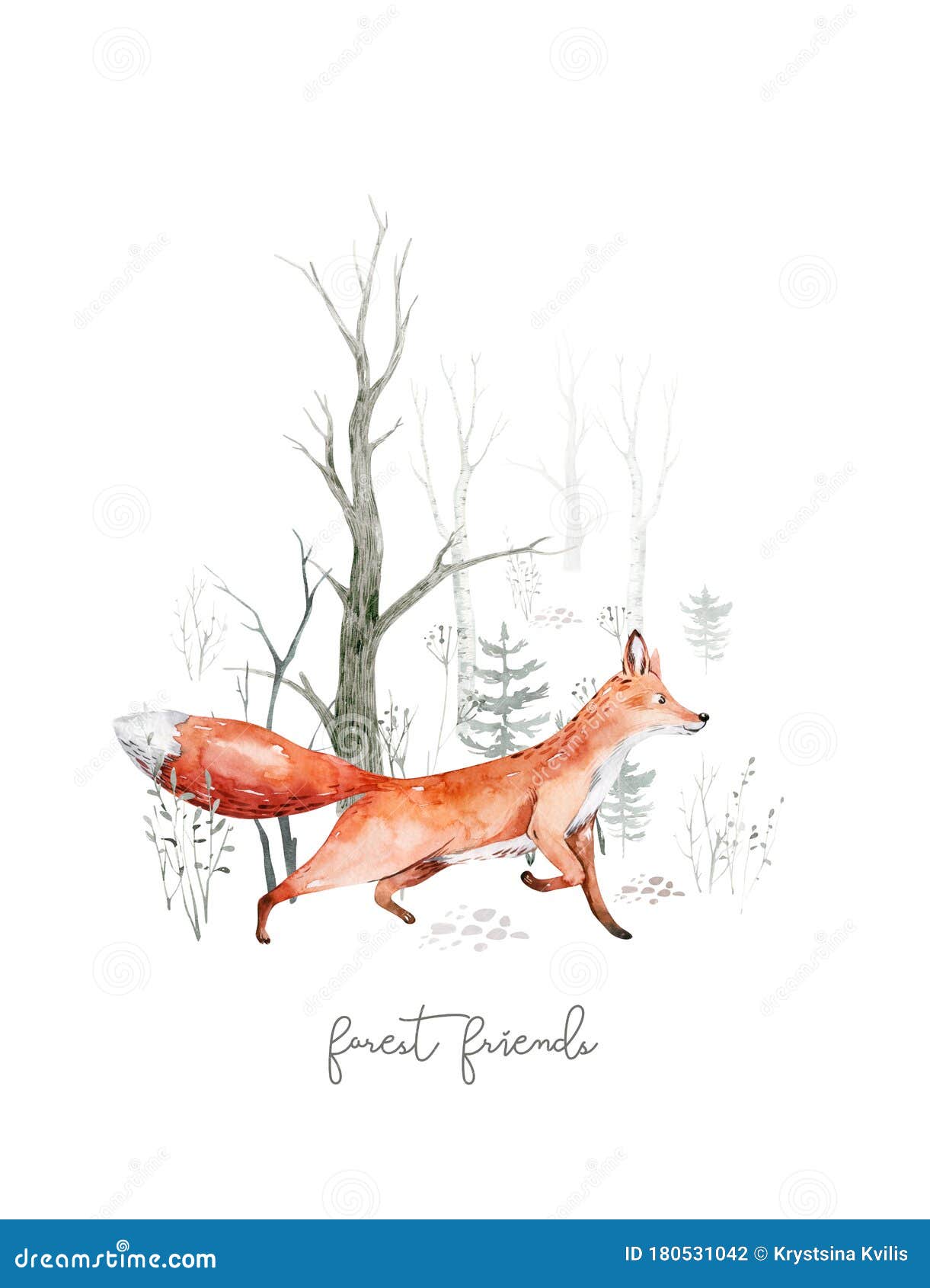 woodland watercolor cute animals baby fox. nursery bunny scandinavian forest nursery fox .  character