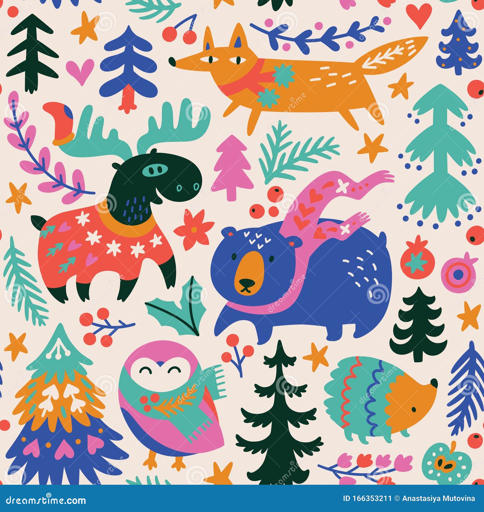 Woodland Whimsical Animals Seamless Pattern in Vector Stock Vector
