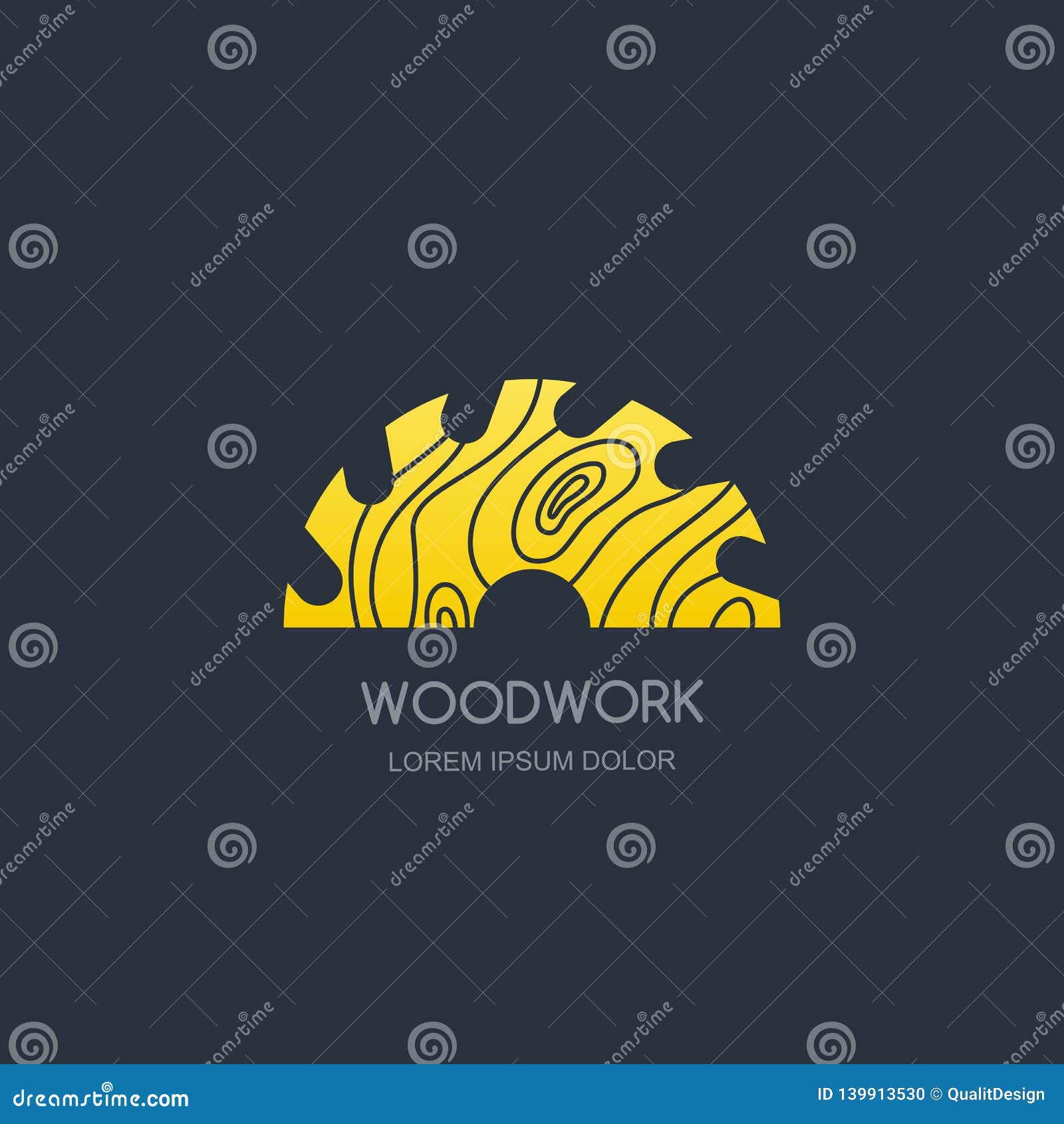 woodwork and carpentry logo emblem concept. circular saw with wooden rings texture,  label icon 