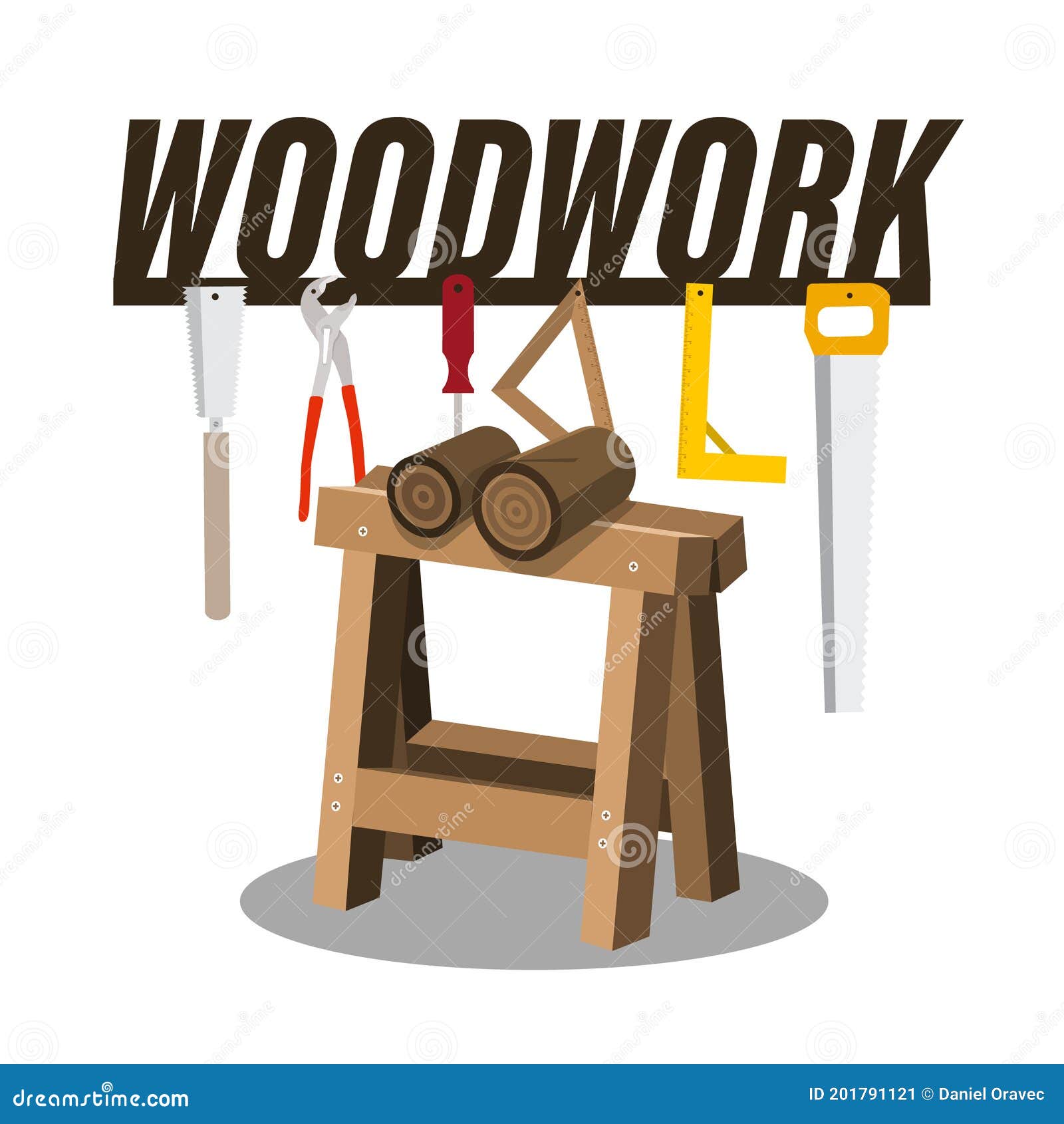 Woodwork Vector Cartoon with Wood and Tools Stock Vector - Illustration