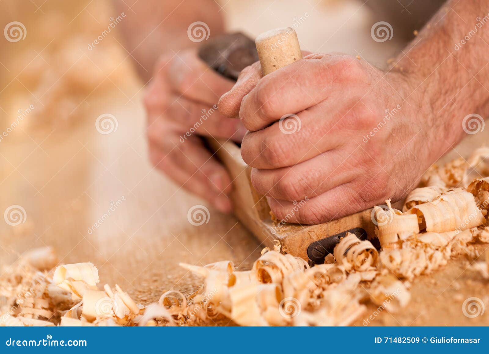 Woodworker Hands Shaving with a Plane Stock Image Image of competent