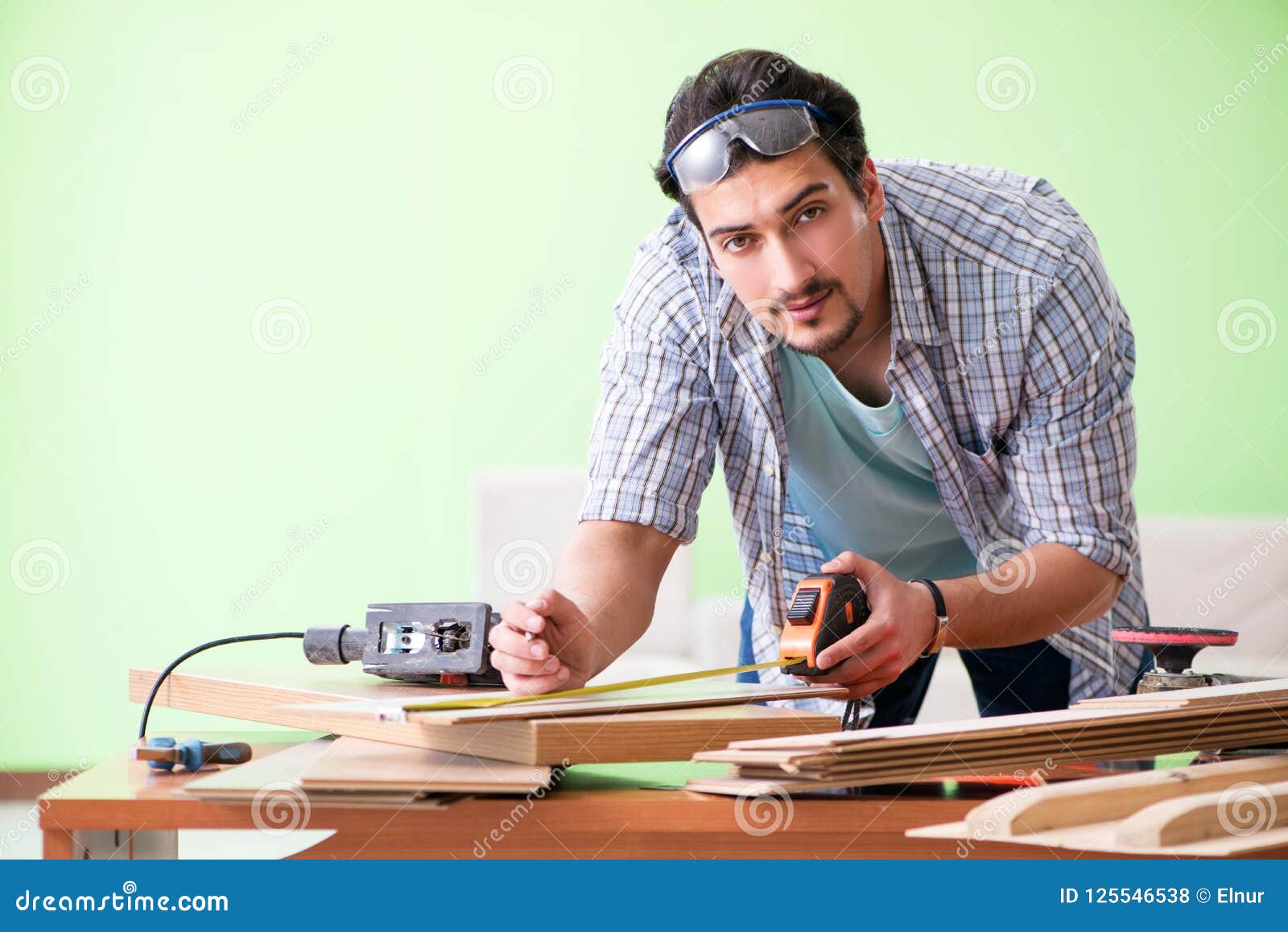 The Woodworker Working in His Stock Photo Image of board